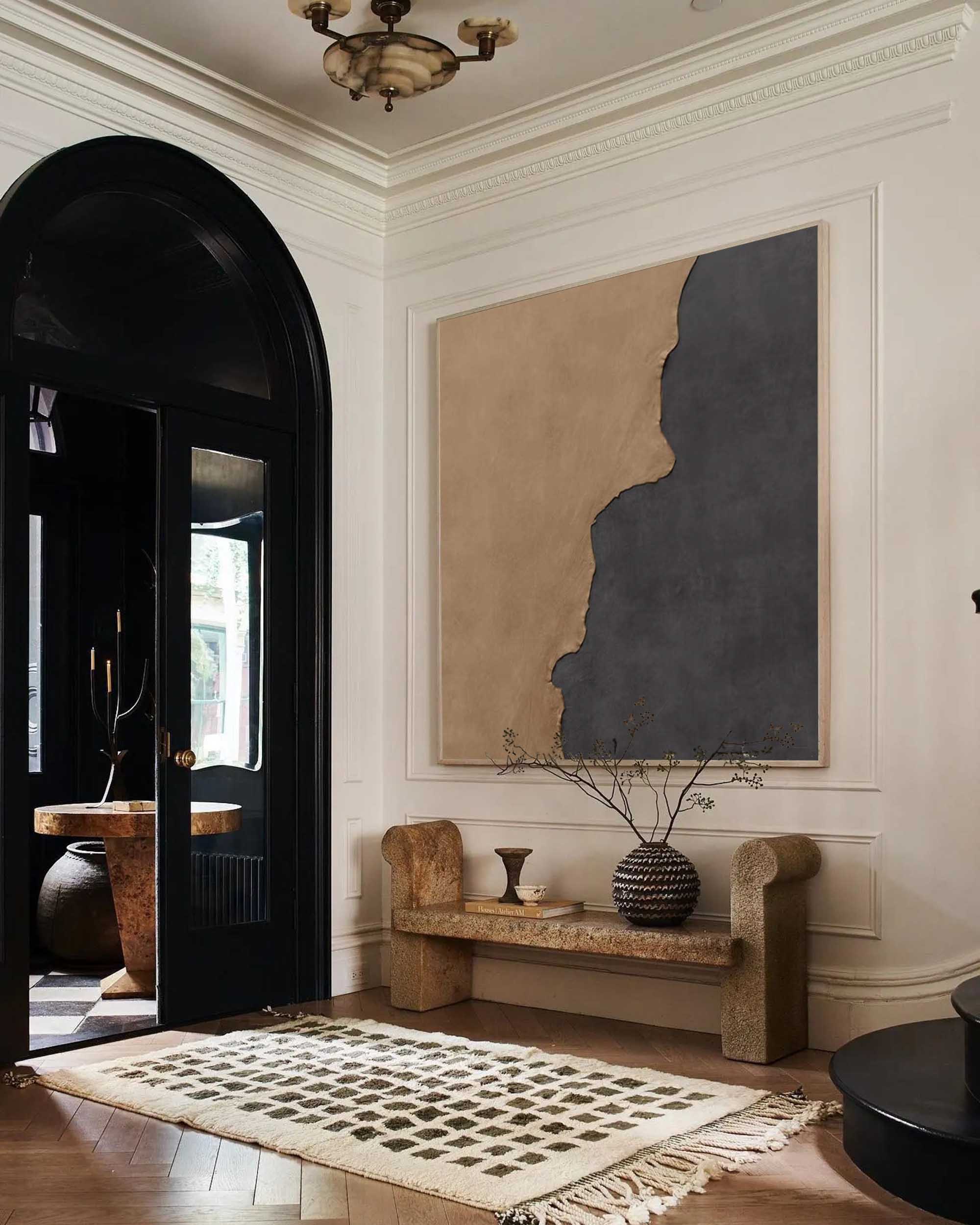 Original Black Brown Minimalist Wall Art Black Brown Abstract Wall Art Large Beige Textured Wall Art