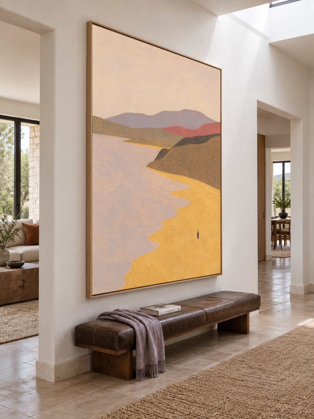 Hand-Painted Coastal Landscape Canvas Art With Golden Shore And Solitary Figure