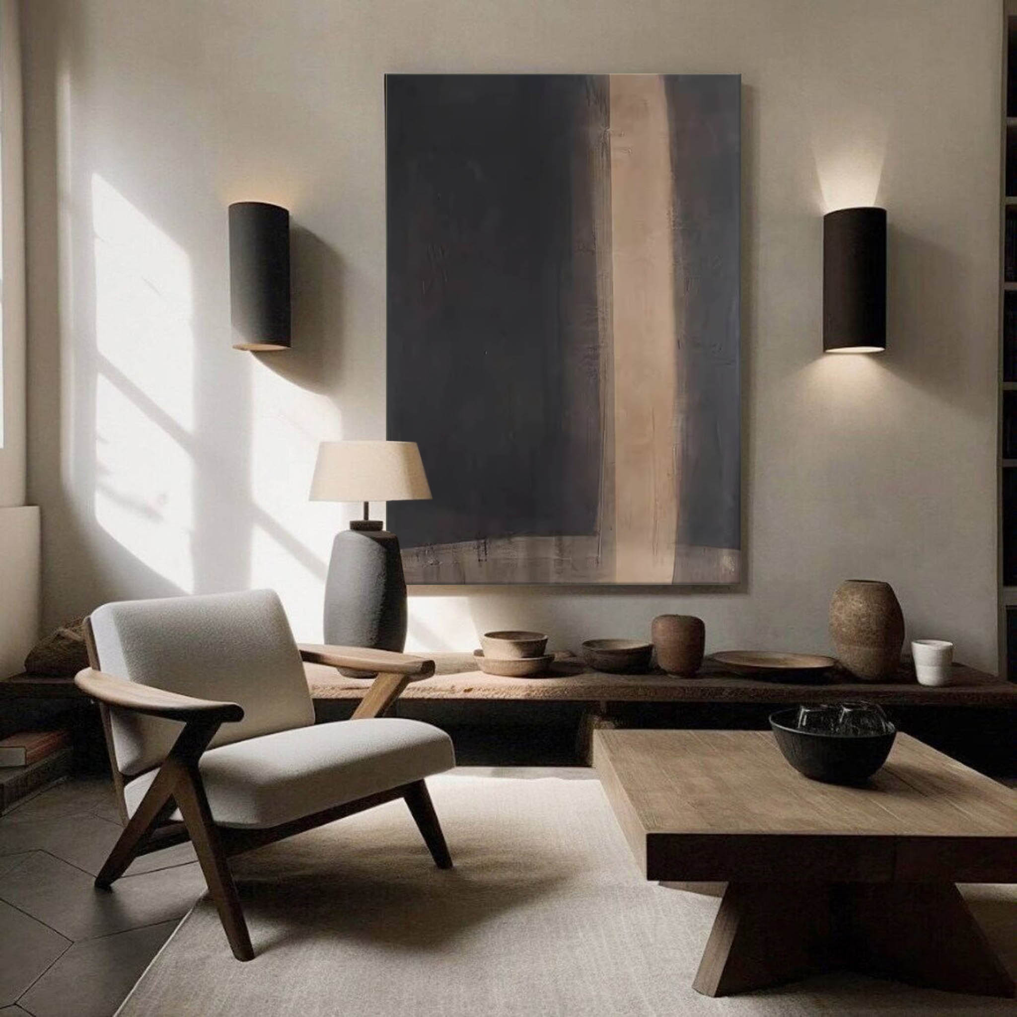 Large Black And Brown Wall Art Brown Oil Painting Black Minimalist Wall Decor Brown Wabi Sabi Wall Art