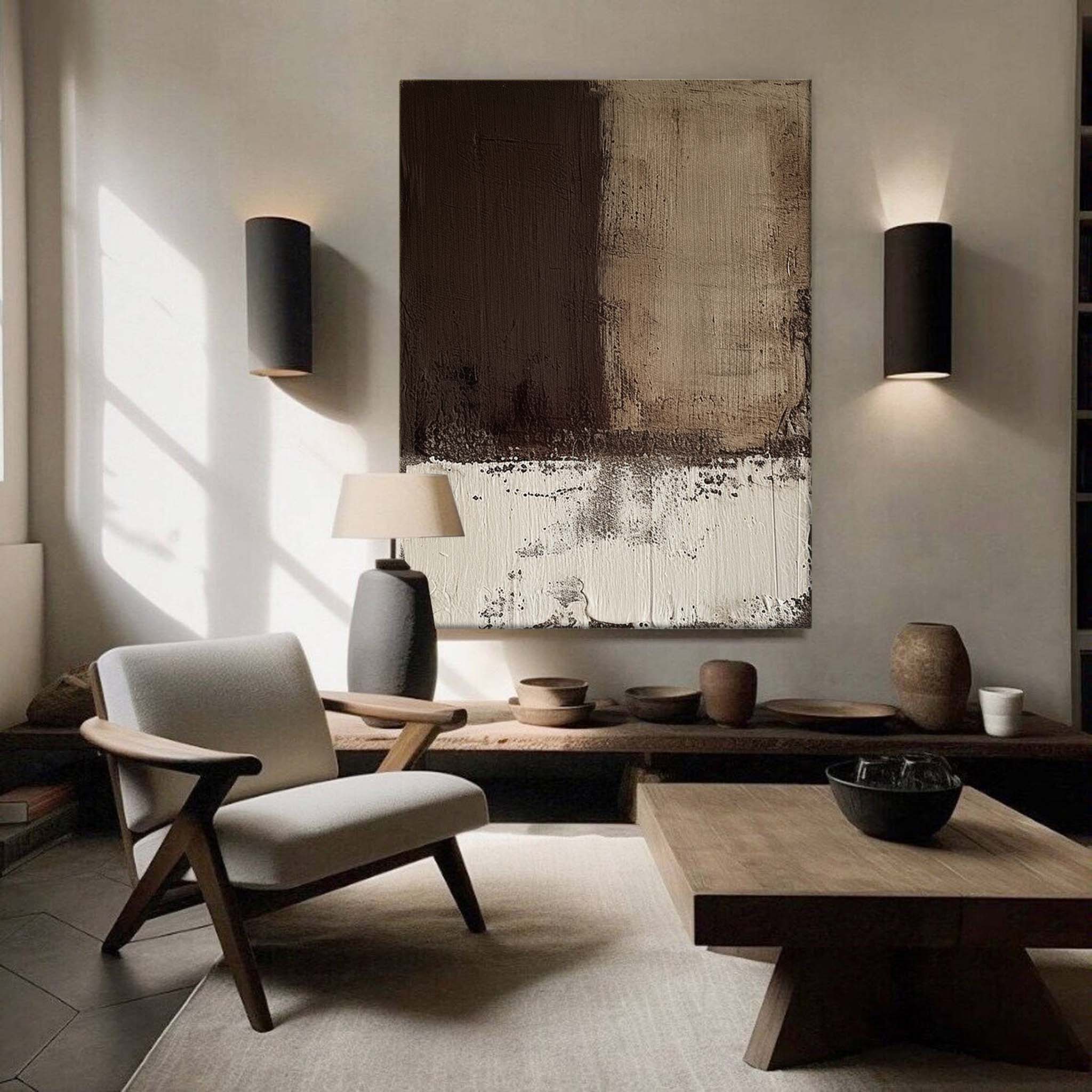 Minimalist Brown Abstract Canvas Wall Art Brown and White Abstract Textured Painting