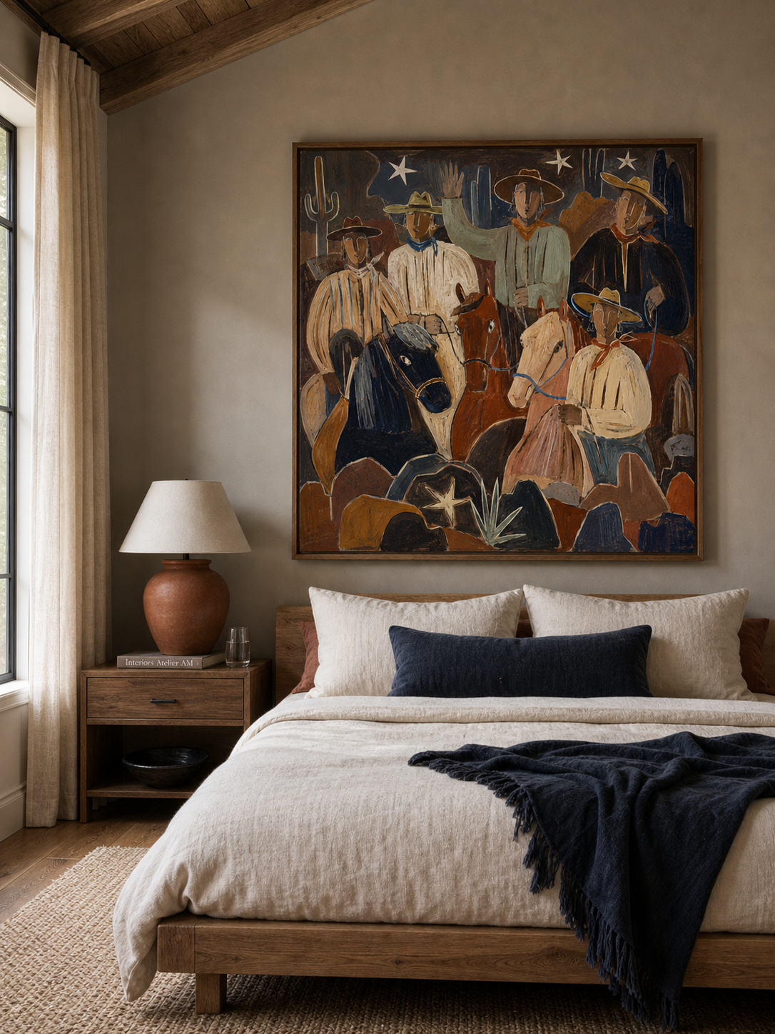 Western Cowboy Art Print With Horses For Rustic Home Decor