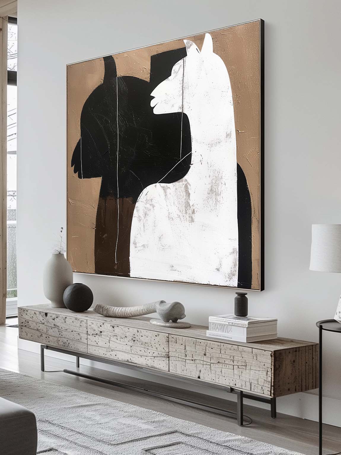 Retro Minimalist Alpaca Canvas Art Retro Large Alpaca Painting On Canvas Vintage Alpaca Painting