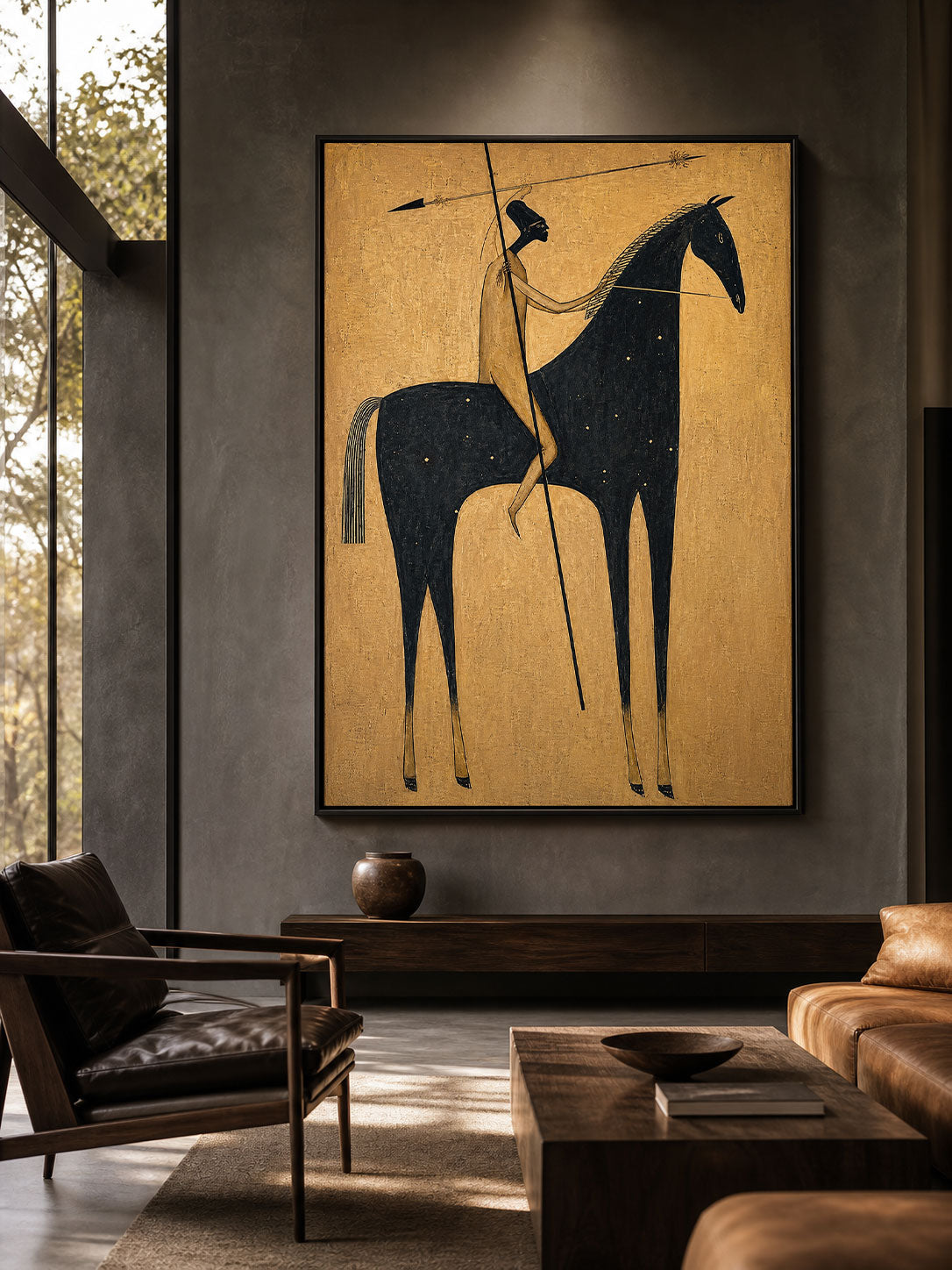 Vintage Black And Gold Horse Rider Art For Modern Home Decor