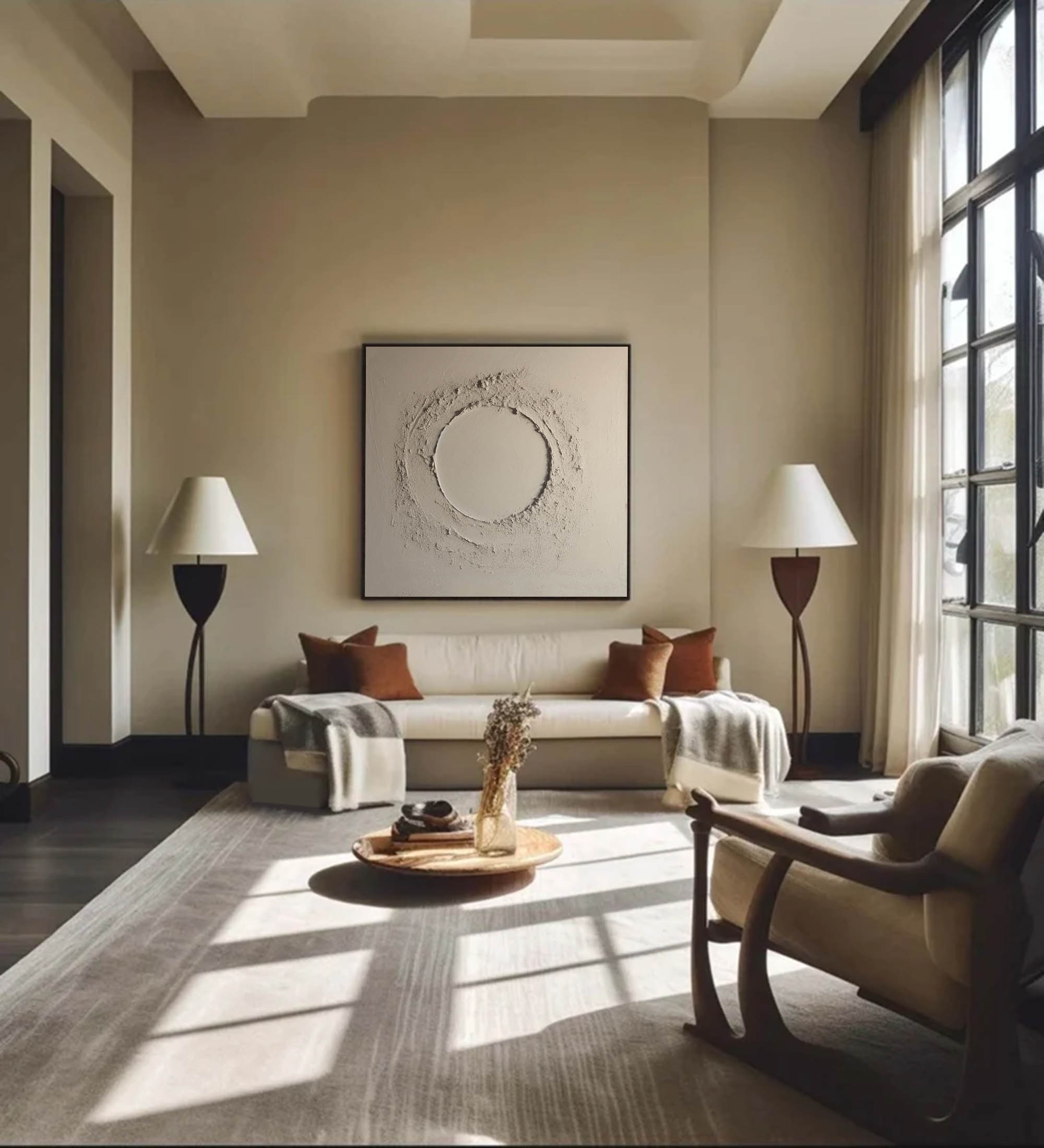 Minimalist Beige Canvas Art Large Abstract Minimalist Painting Geometric Art Wall Art