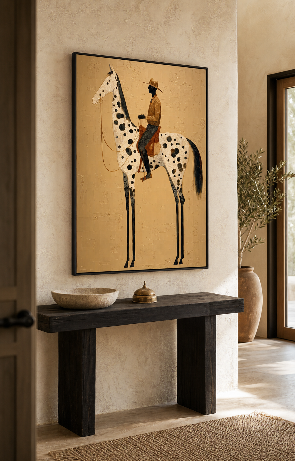 Vintage Cowboy And Horse Painting On Canvas For Living Room Decor