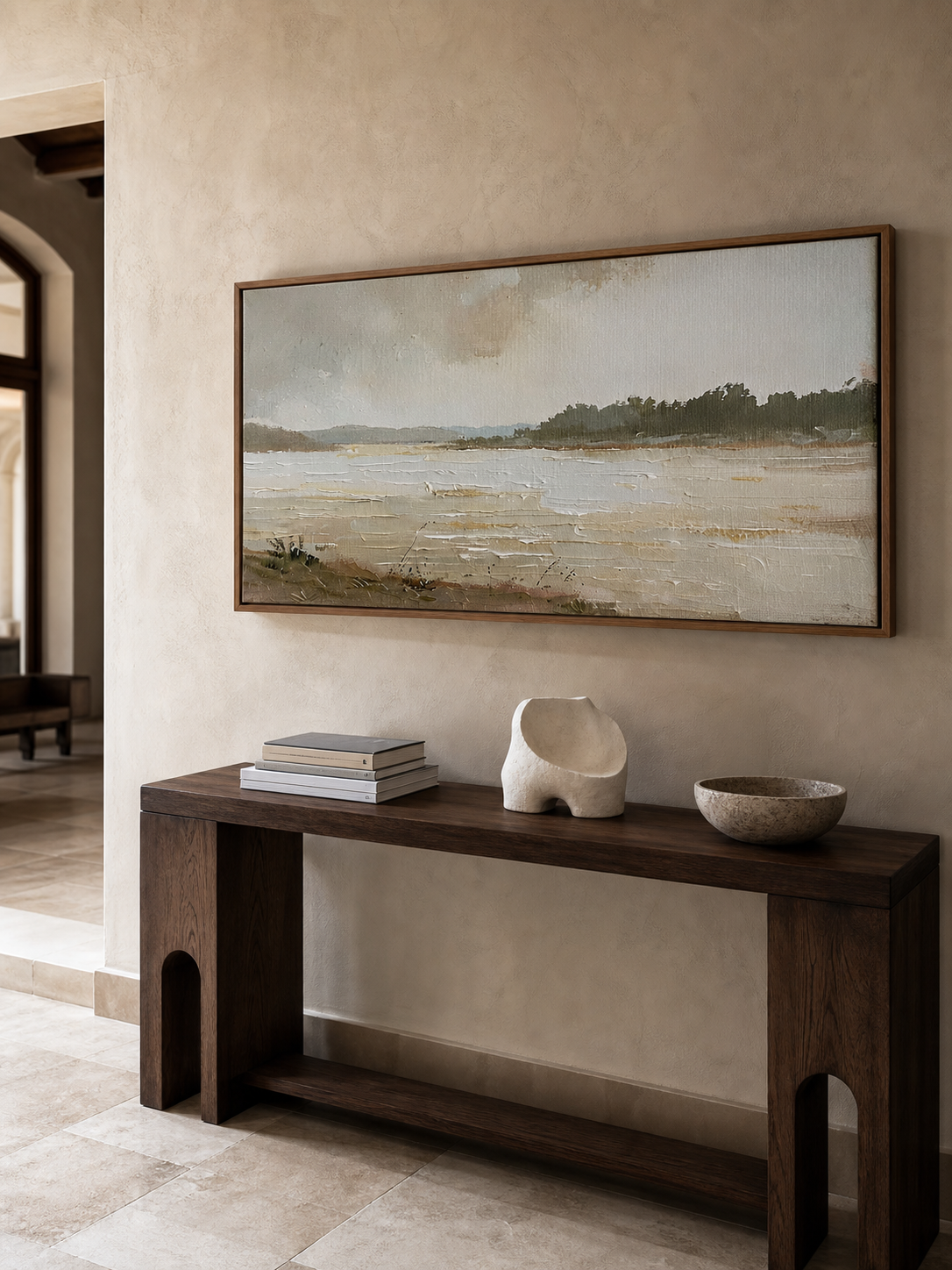 Vintage Abstract Landscape Painting With Beige And Gray Tones For Modern Home Decor