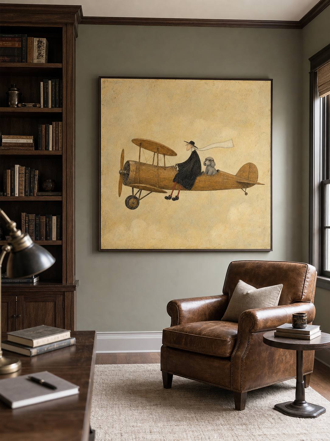 Whimsical Pilot And Dog Aviation Painting Vintage Style Art For Home Decor