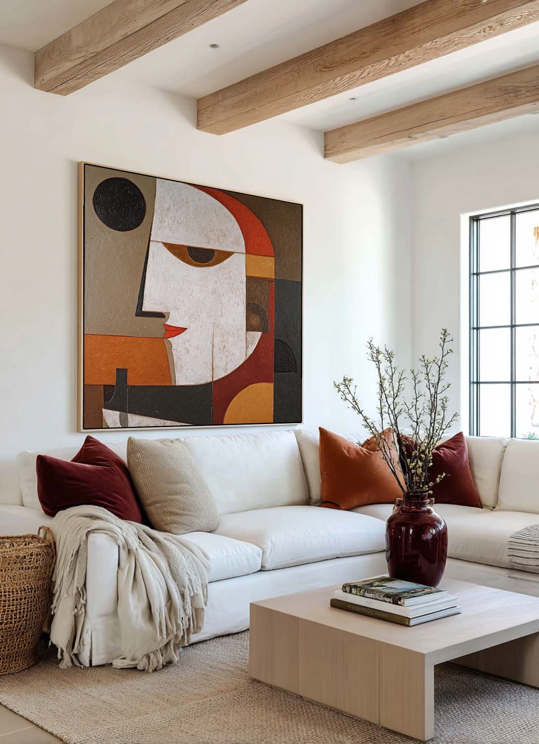 Minimalist Abstract Face Painting In Warm Earth Tones Textured Wall Art