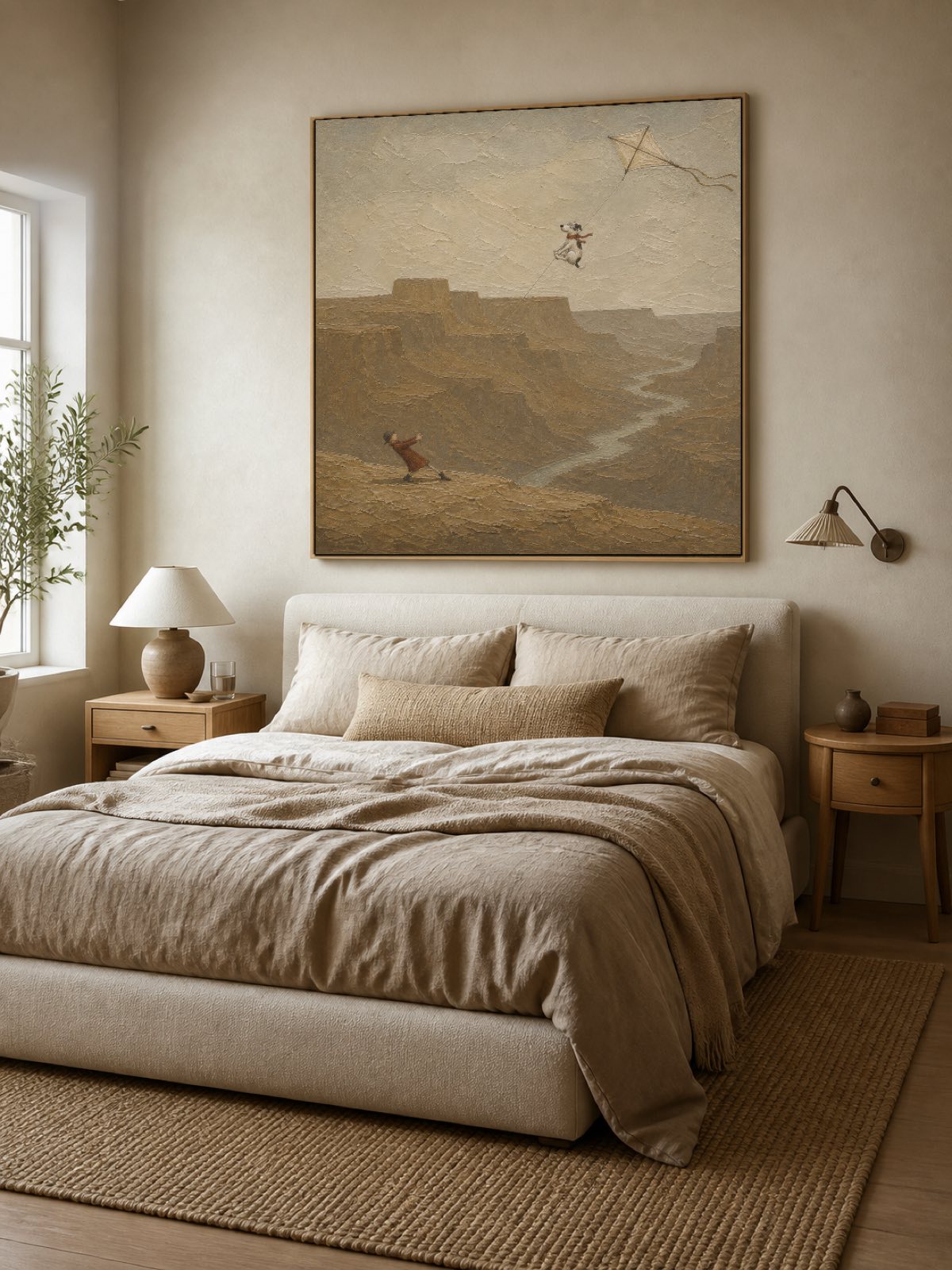 Textured Dog Painting With Canyon Landscape Ideal For Modern Living Rooms