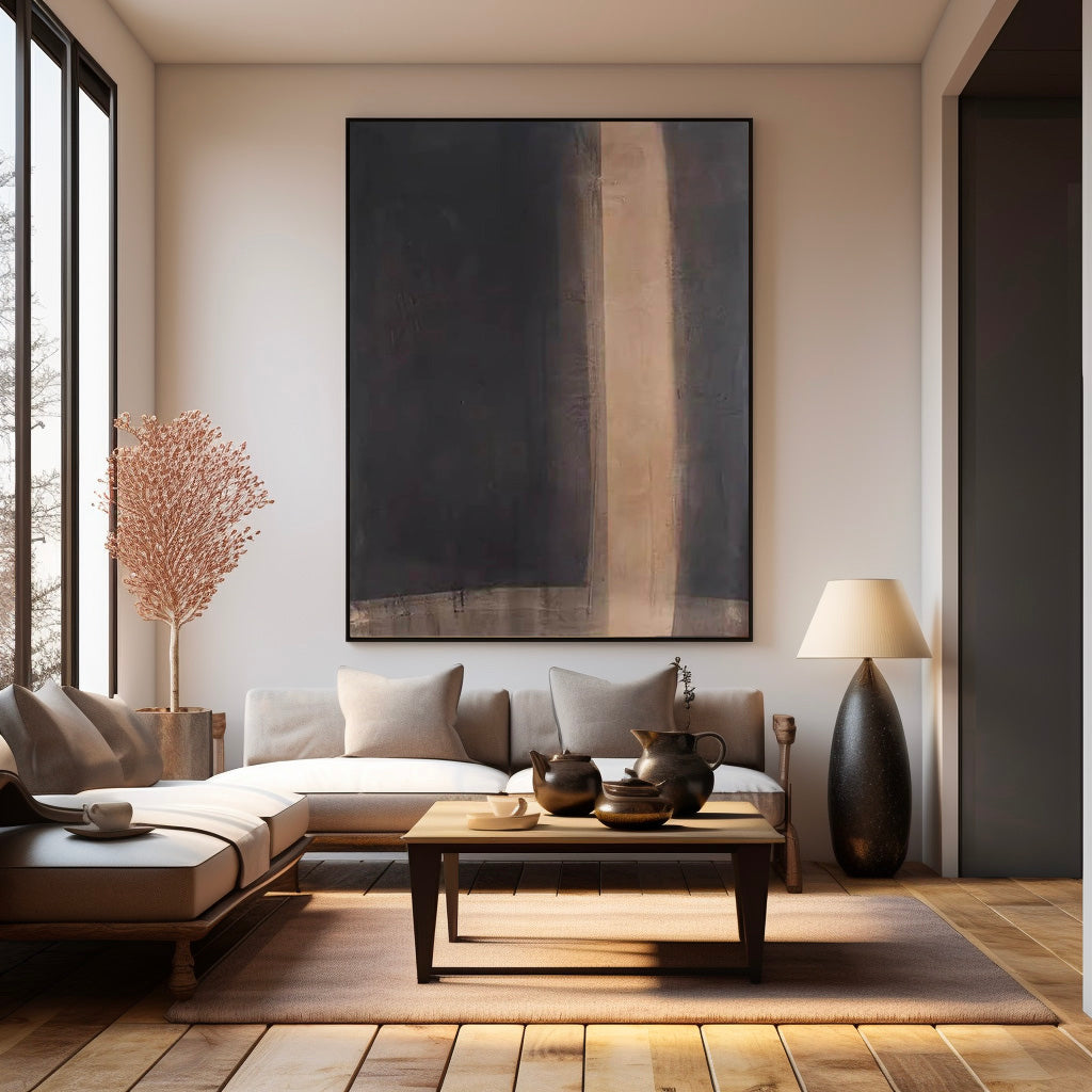 Large Black And Brown Wall Art Brown Oil Painting Black Minimalist Wall Decor Brown Wabi Sabi Wall Art