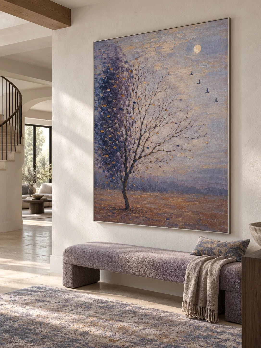 Hand Painted Moon And Tree Wall Art Large Modern Country Landscape Artwork Canvas