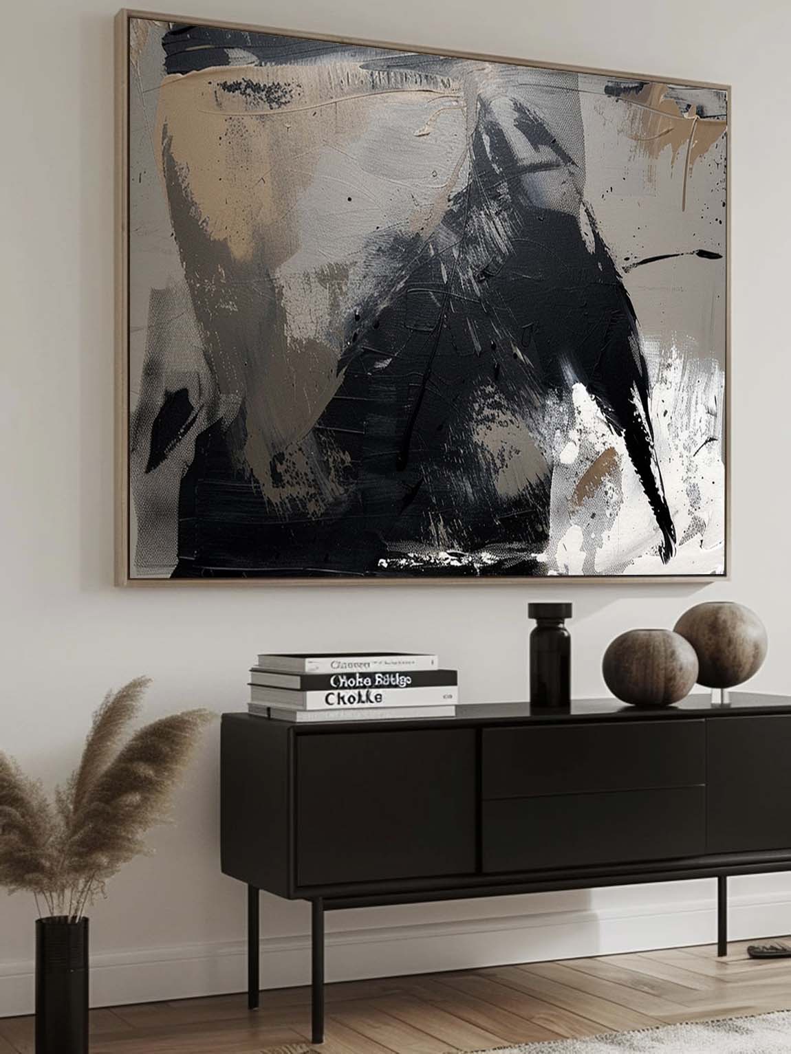 Vintage Black Textured Abstract Canvas Painting Original Black And White Textured Painting Large Black Abstract Wall Art