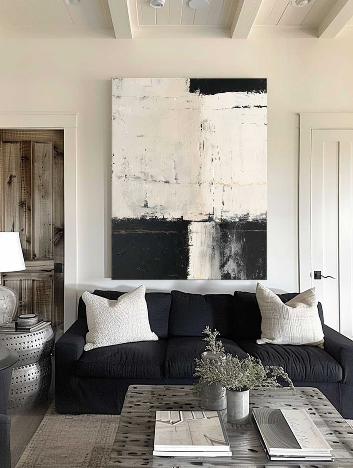 Minimalist Beige And Black Wabi-Sabi Wall Art Neutral Beige Wall Art Original Black Beige Texture Painting