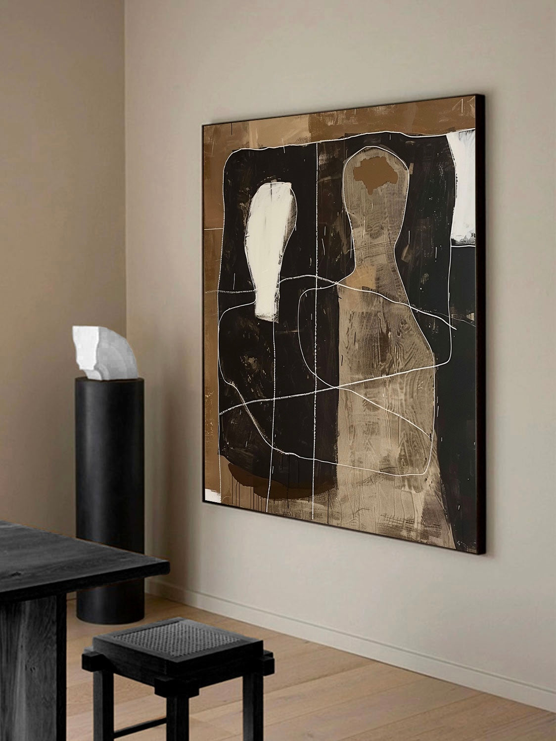 Vintage Minimalist Black And White Figures Painting Retro Black And White Art Retro Black And White Art