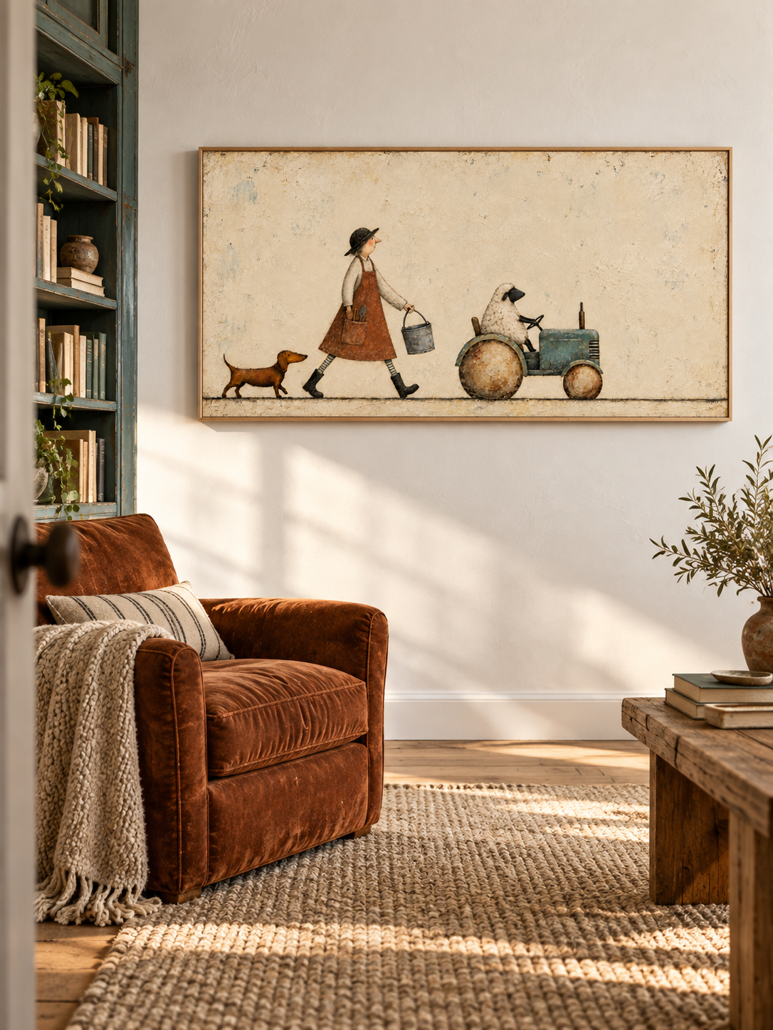 Hand Painted Country Life Wall Art Playful Minimalist Farm Animal Artwork Canvas