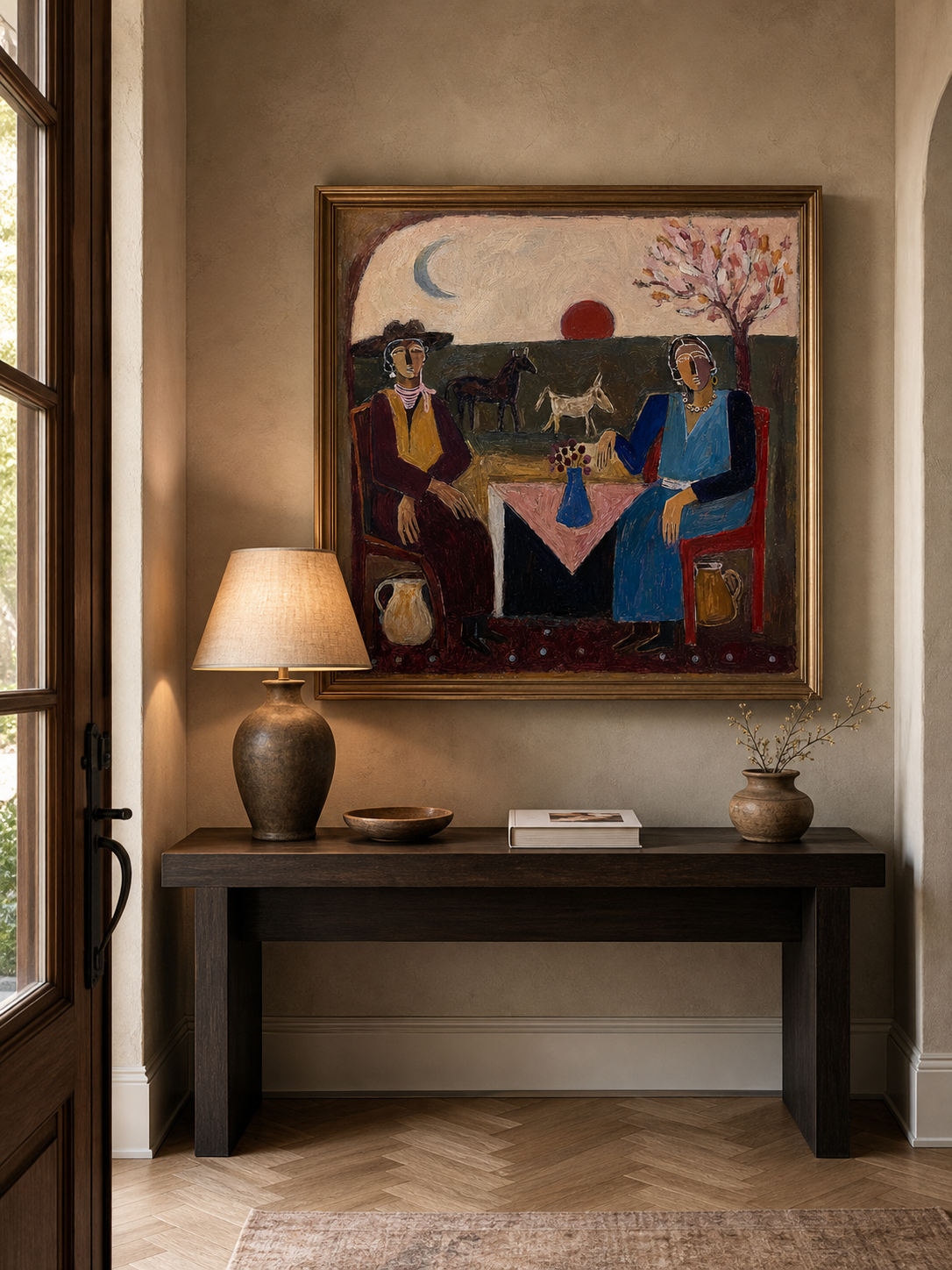 Boho Mediterranean Interior Painting Vintage Inspired Boho Figurative Art For Living Room Decor