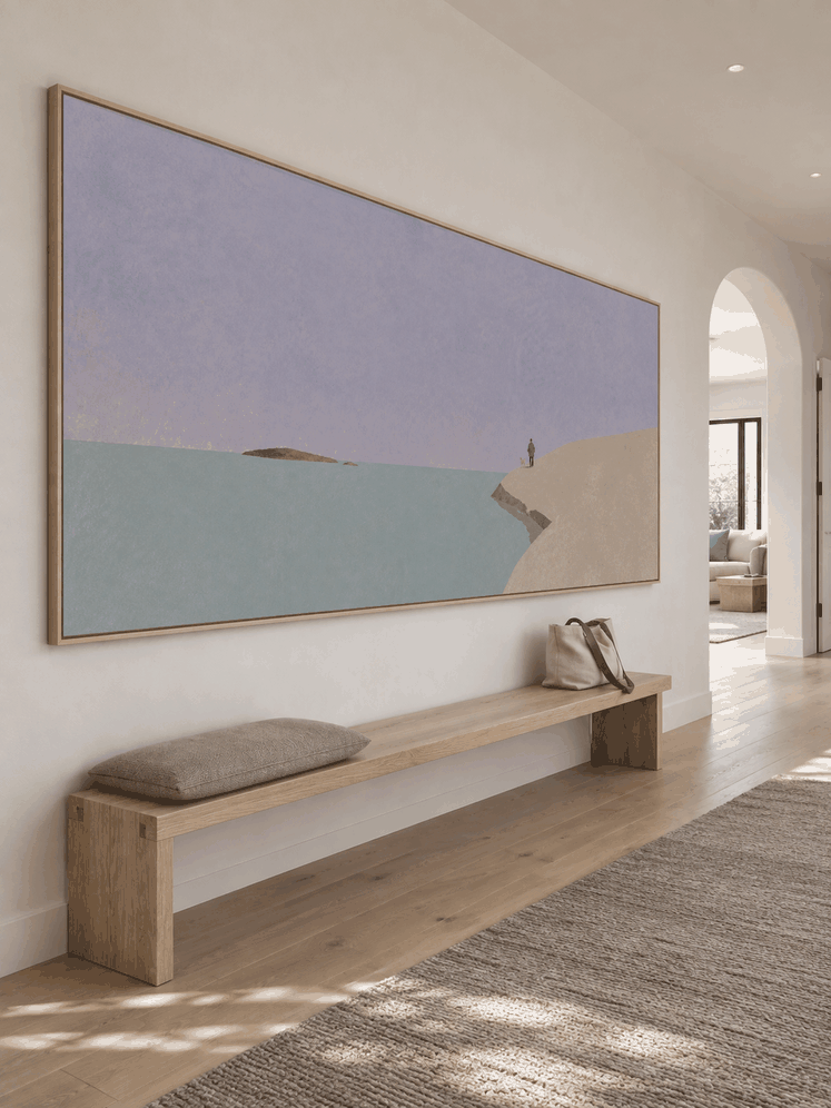 Minimalist Blue Sea And Beige Cliff Wall Art For Calm Modern Bedroom Decor
