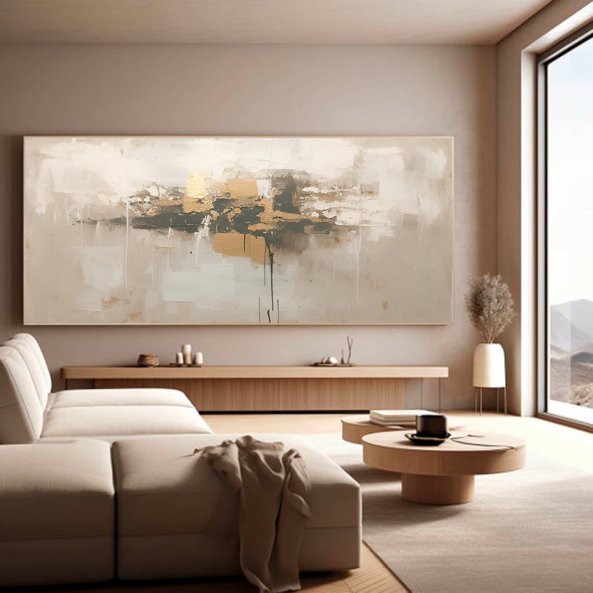 Large Beige Abstract Painting Minimalist Neutral Wall Art Modern Abstract Art Painting