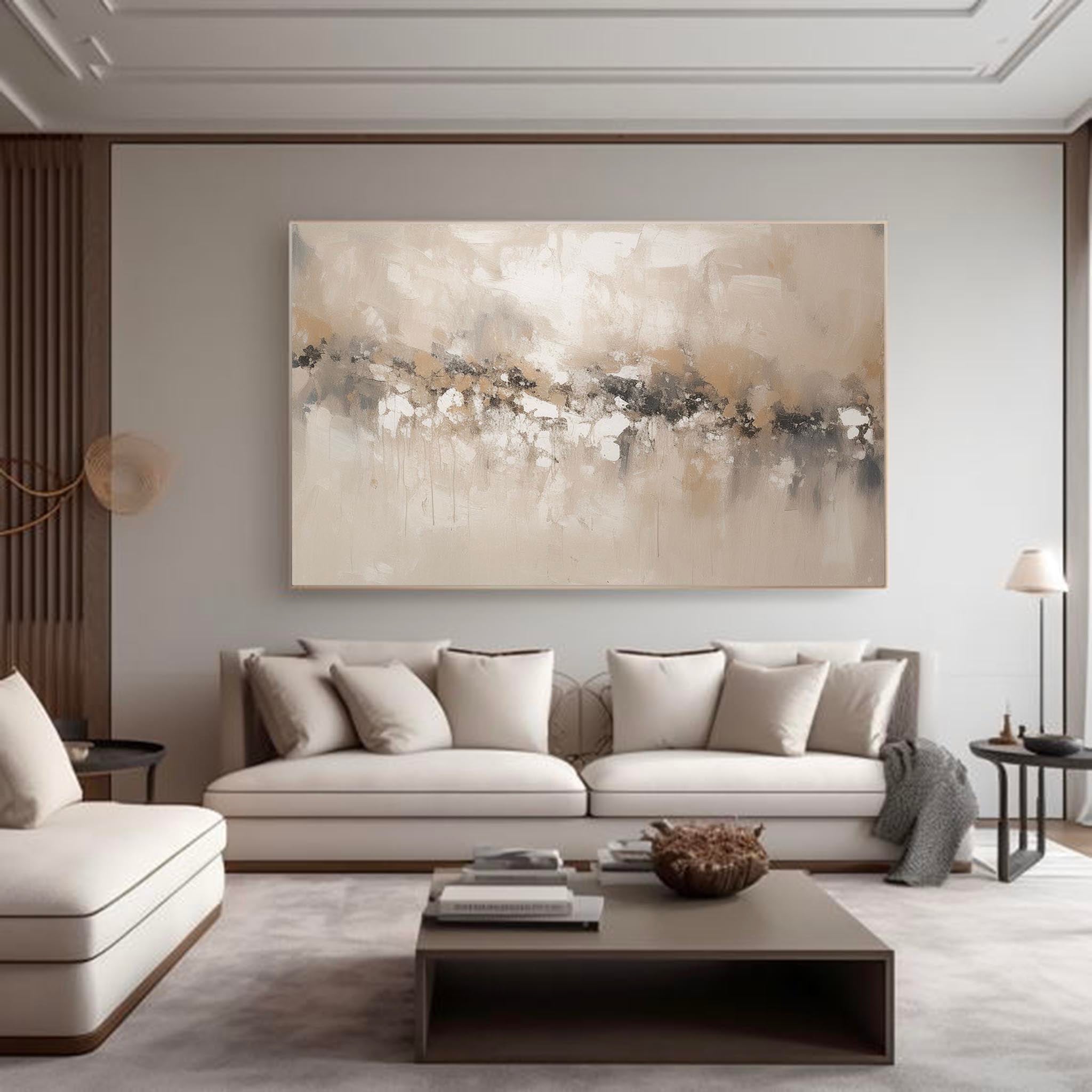 Beige White Minimalist Painting On Canvas Large Minimalist Beige Canvas Painting Big Beige Canvas Art