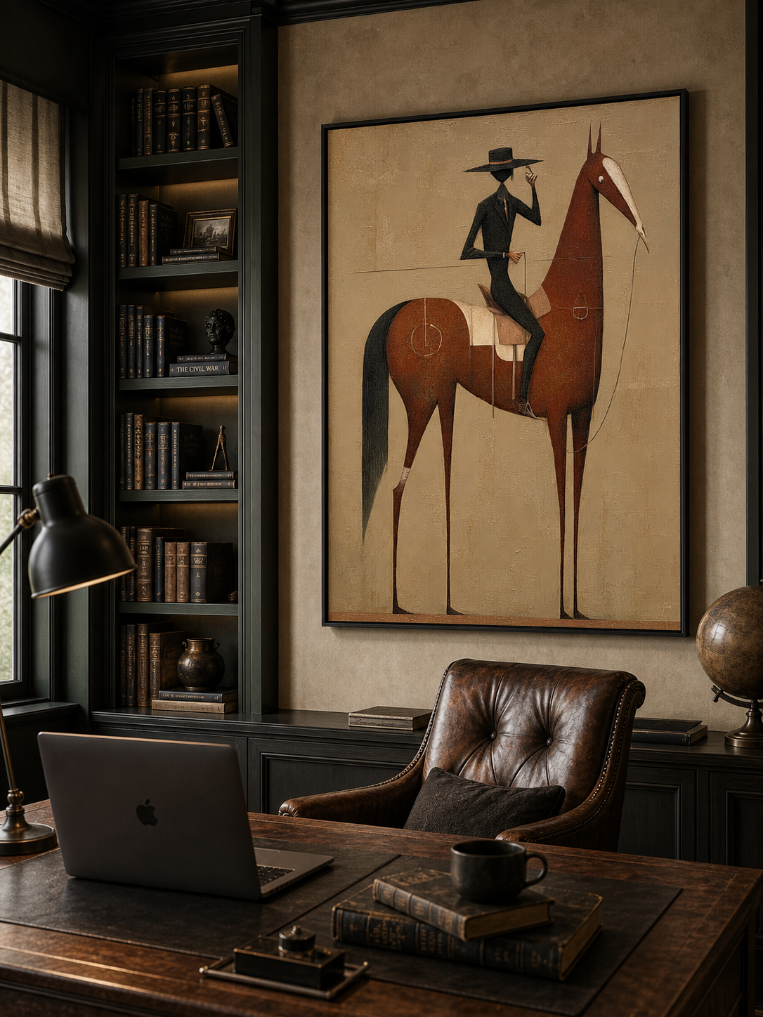 Vintage Equestrian Oil Painting Brown Horse Rider Vertical Canvas Wall Decor For Living Room