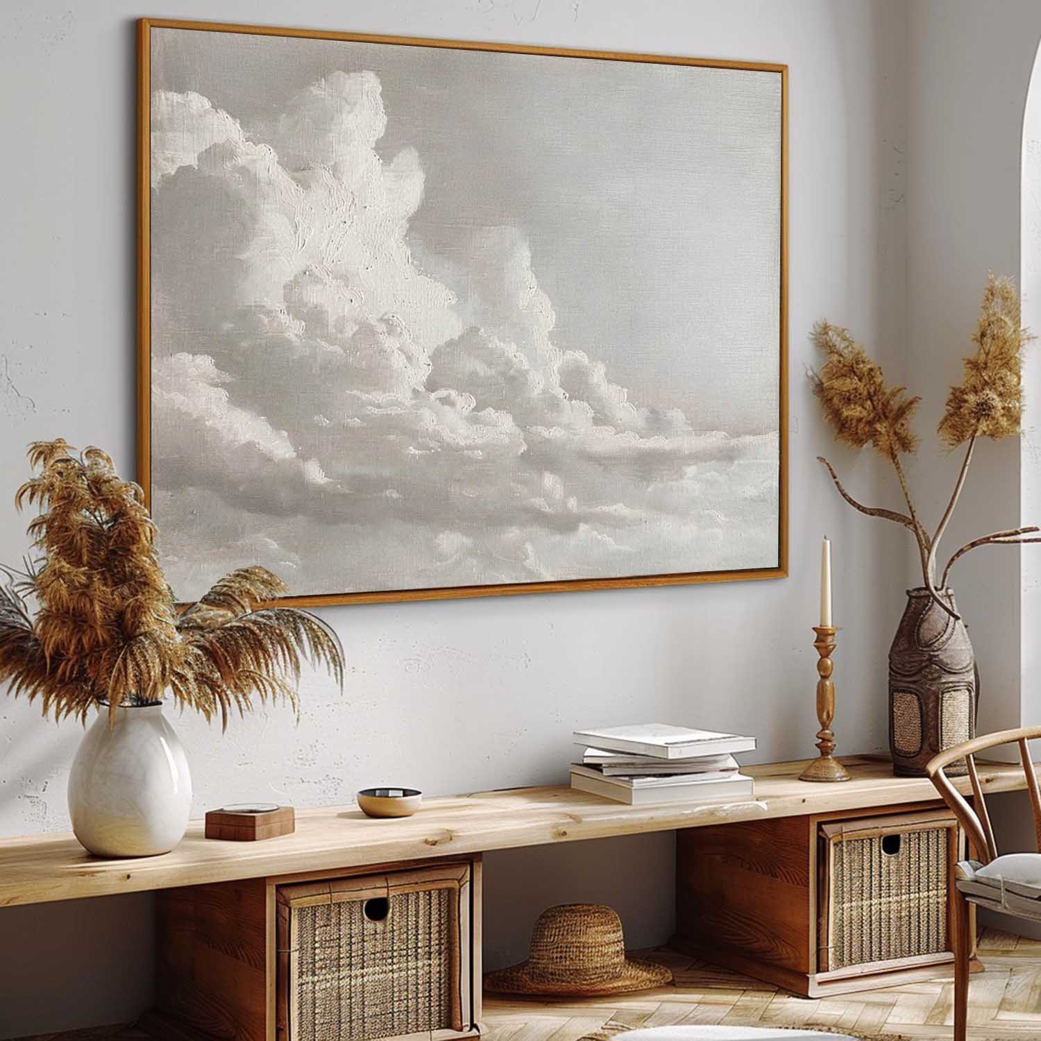 Vintage Cloud Landscape Painting Vintage Original Wood Framed Landscape Painting Original Vintage Acrylic Painting