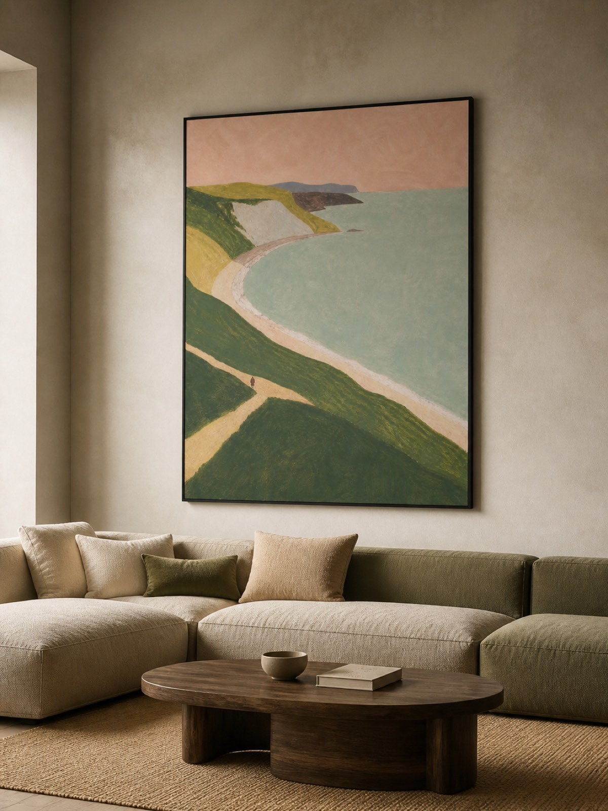 Minimalist Coastal Landscape Hand-Painted Canvas Art With Solitary Figure