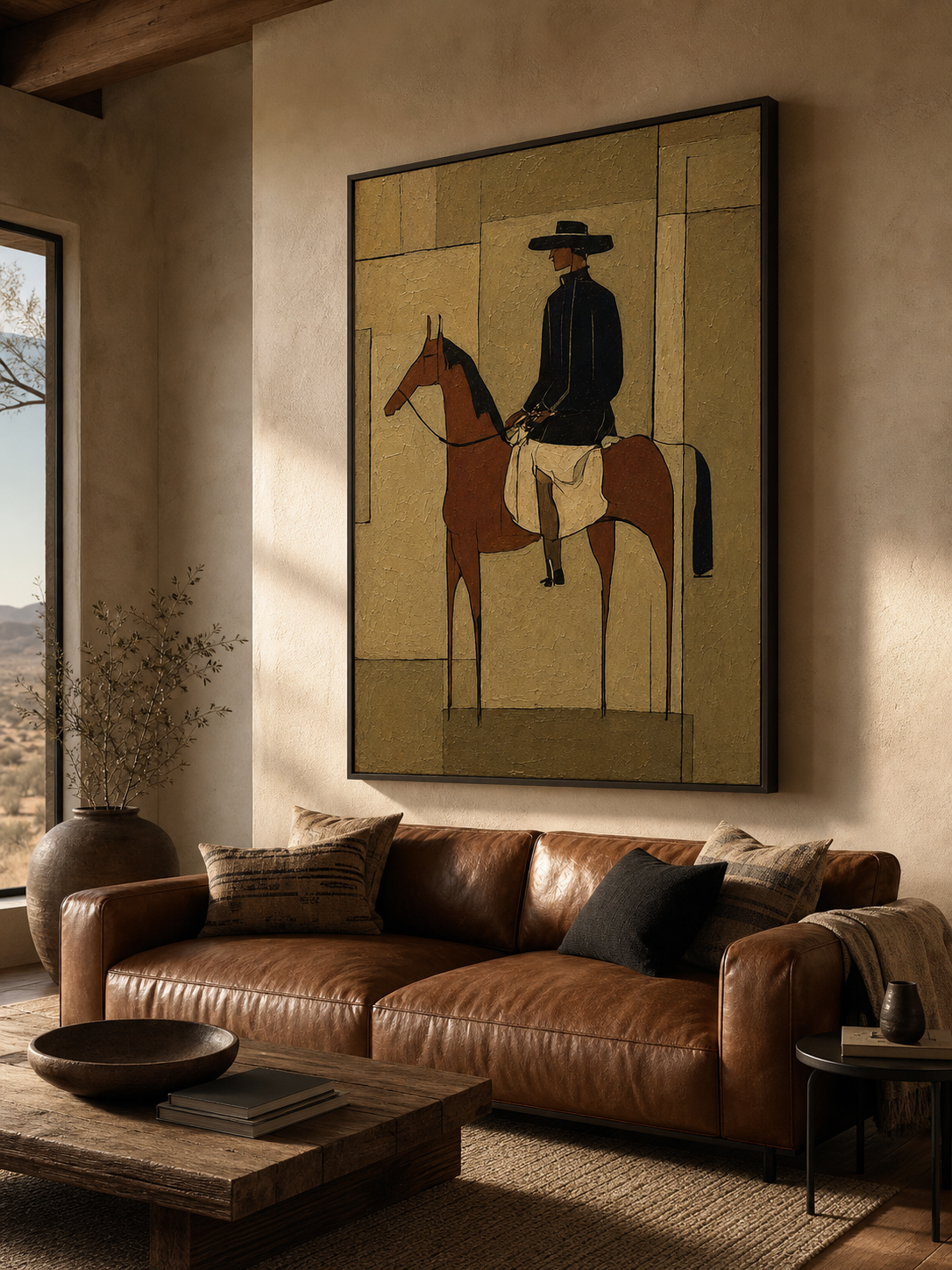 Hand Painted Canvas Art With Refined Texture Brown Horse Figure For Study Room