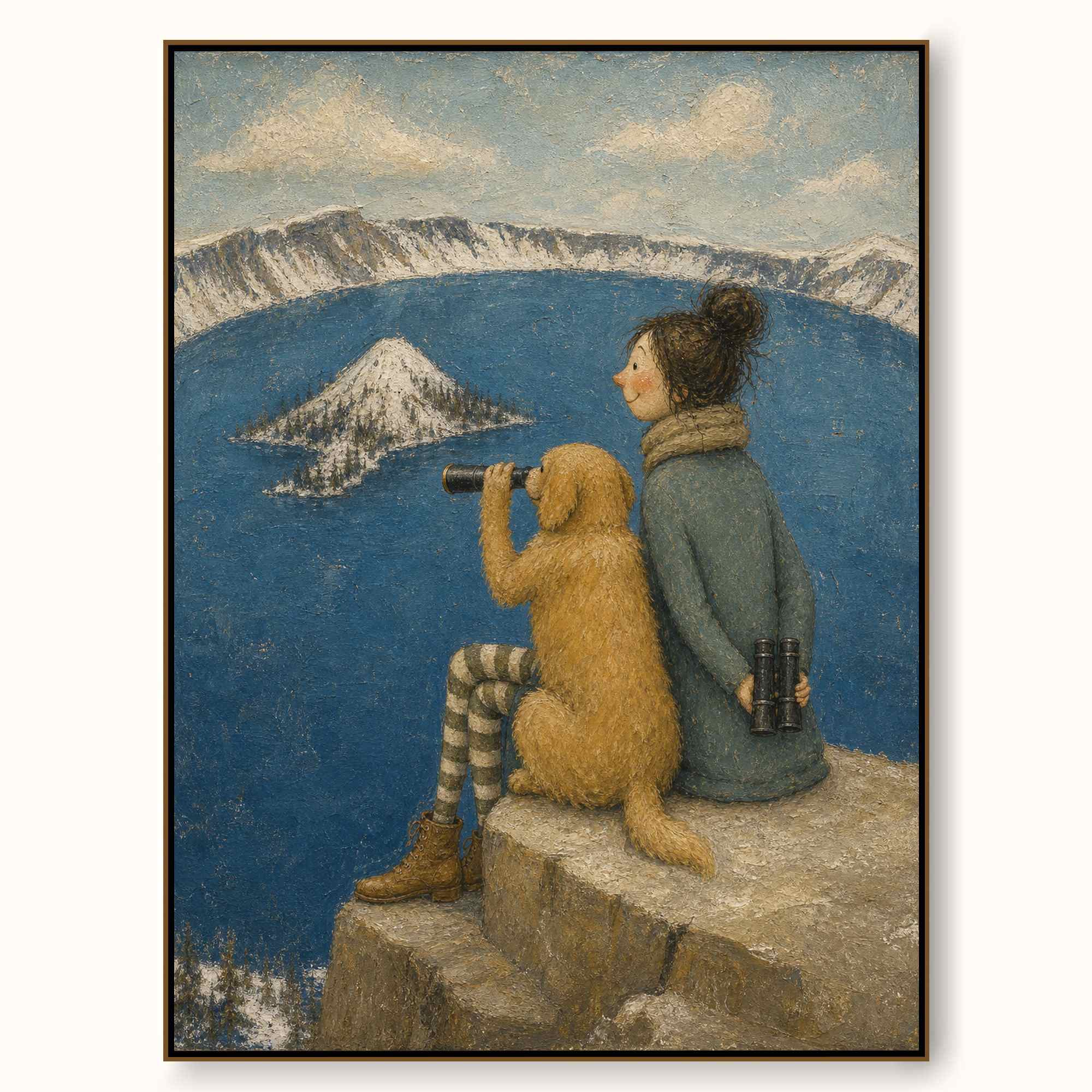 Charming National Park Pet Art With Dog And Mountain Lake Scenery For Home Decor