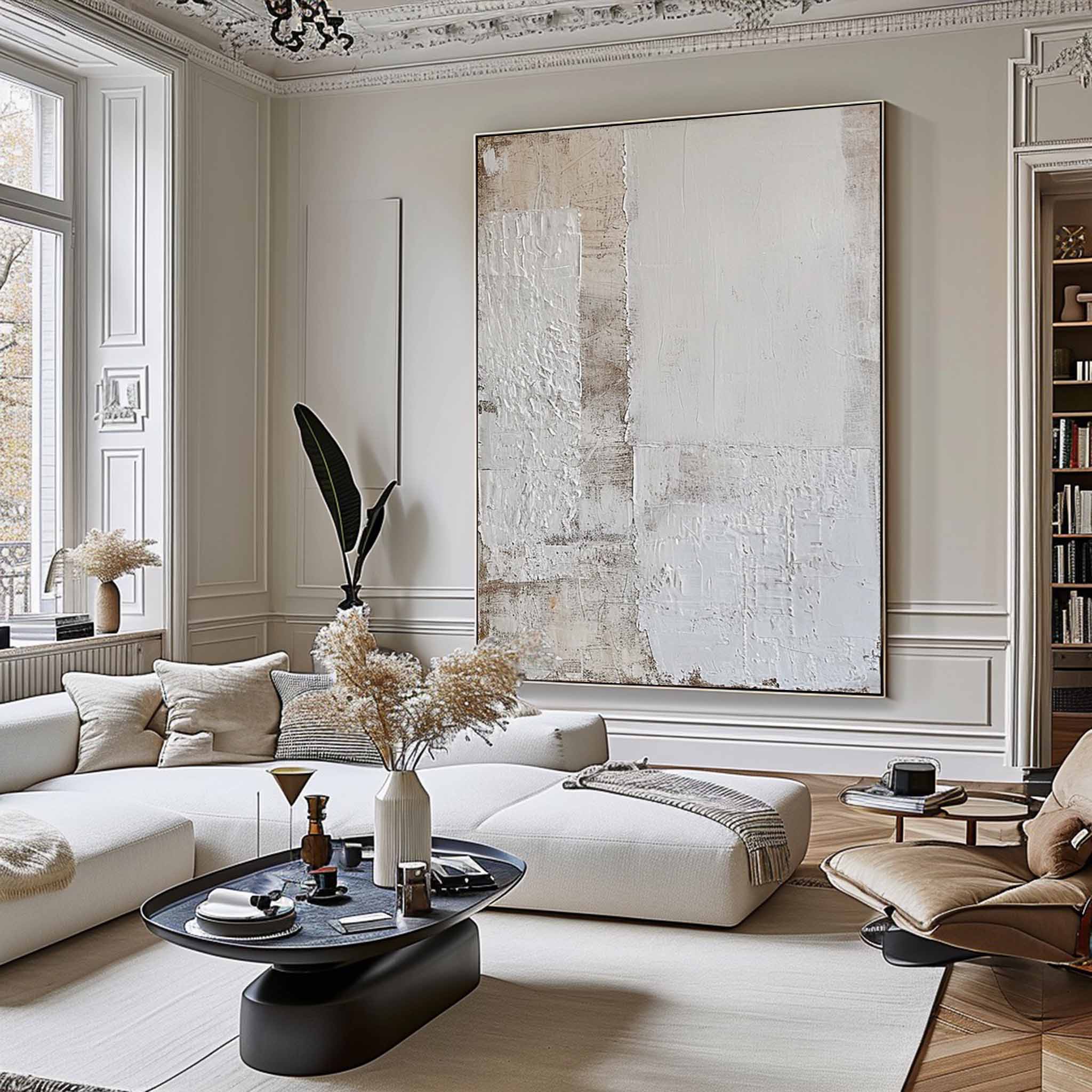 Large Beige And White Minimalist Wall Art Large Beige Textured Wall Art White Abstract Painting