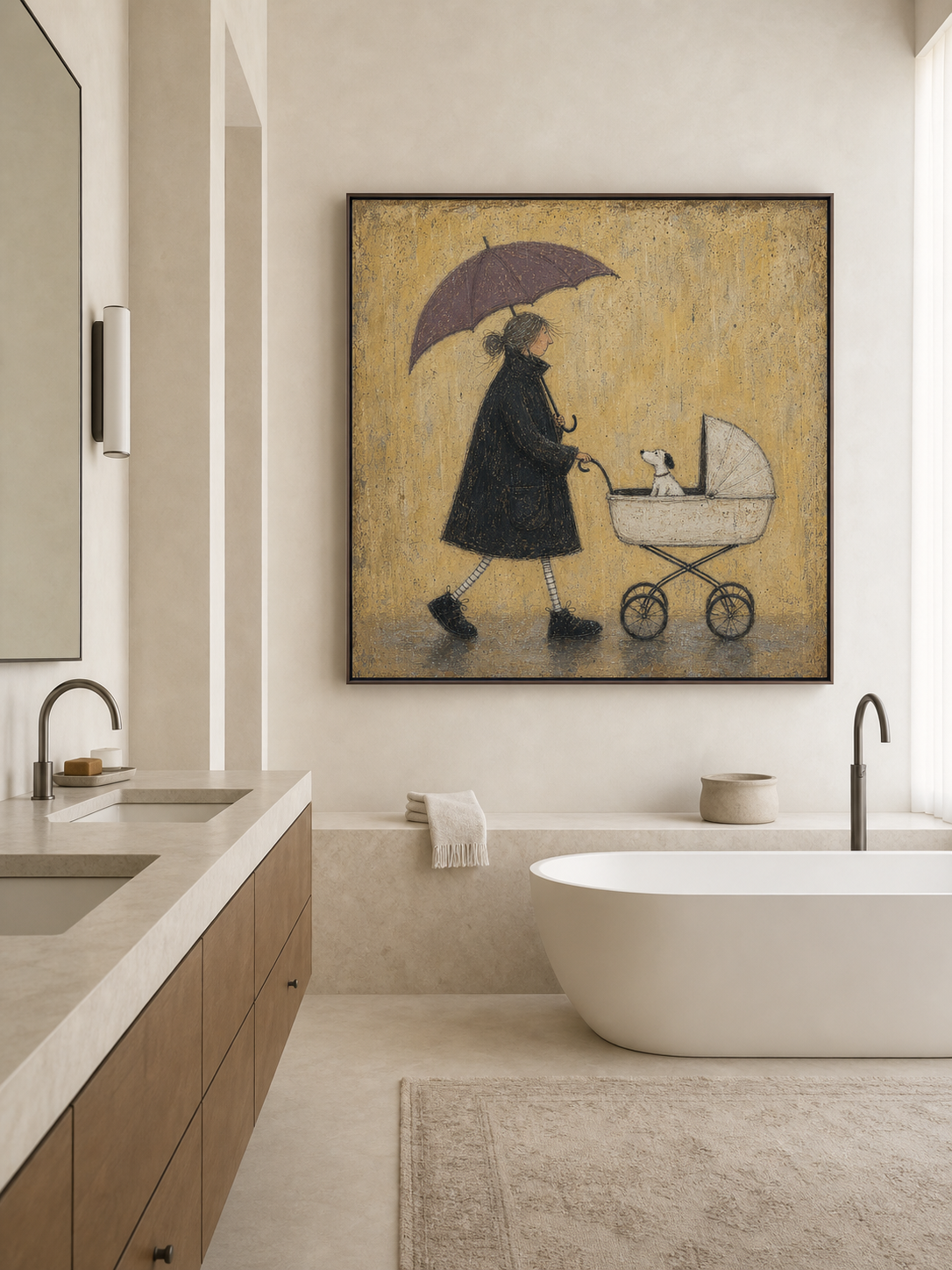 Vintage Minimalist Woman And Pet Wall Art Textured Acrylic Painting For Modern Living Room
