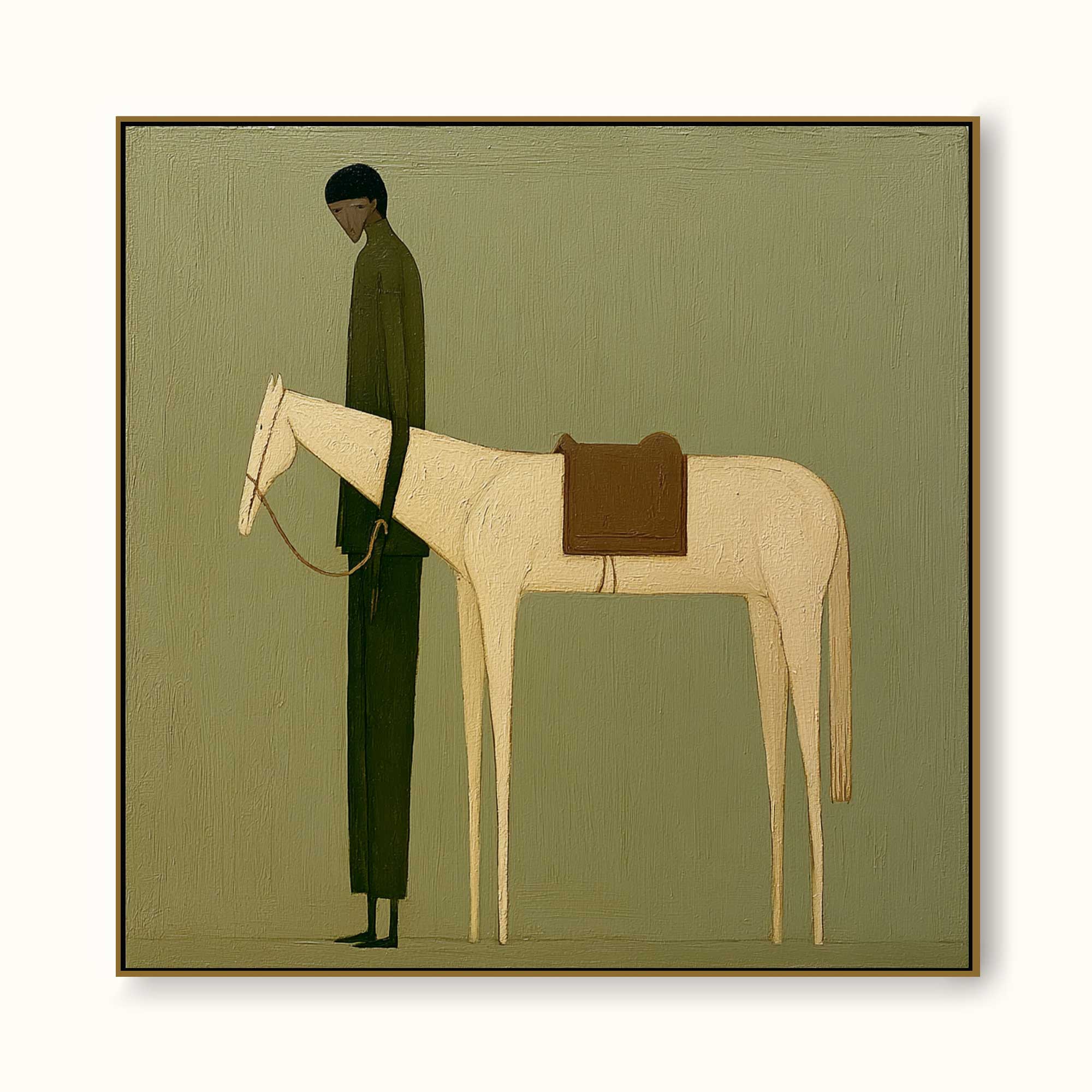 Vintage Green Horse Painting Original Oil On Linen For Modern Home Decor