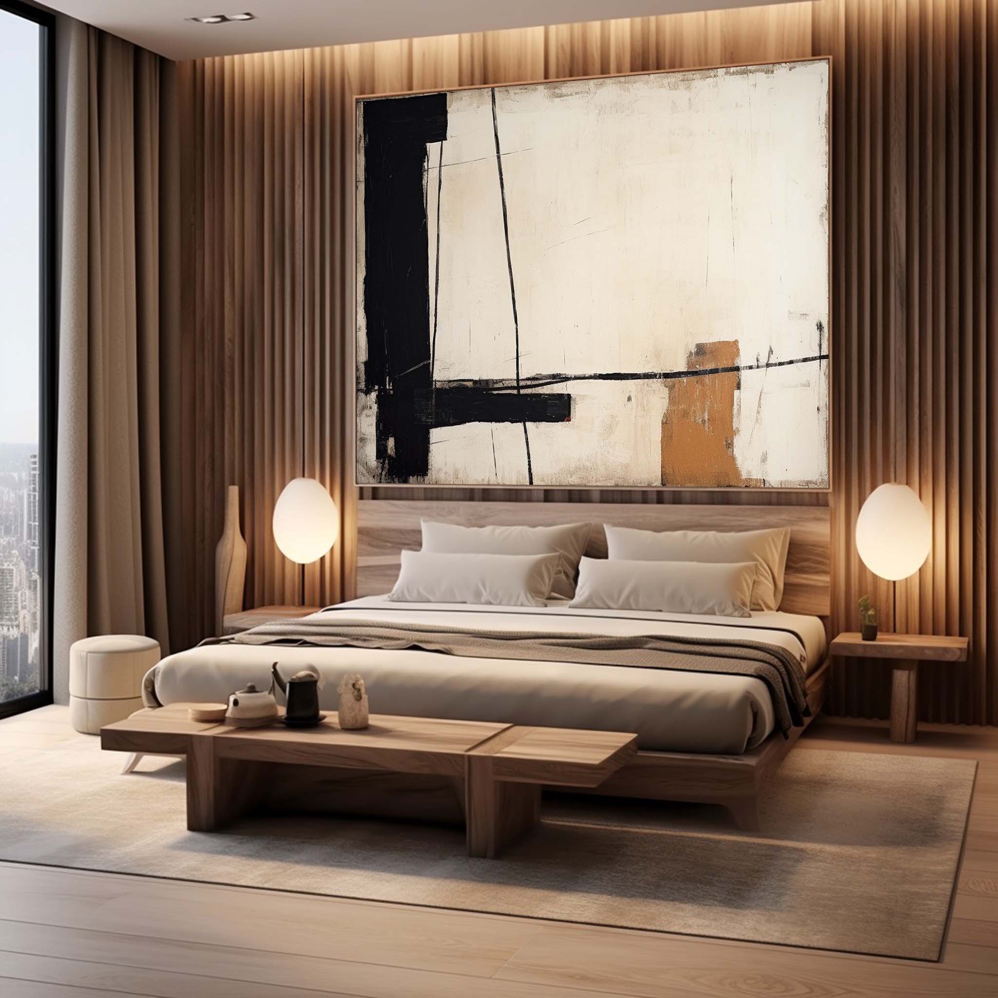 Large Black Beige Wall Painting Beige Black Minimalist Painting Beige Wabi Sabi Wall Art