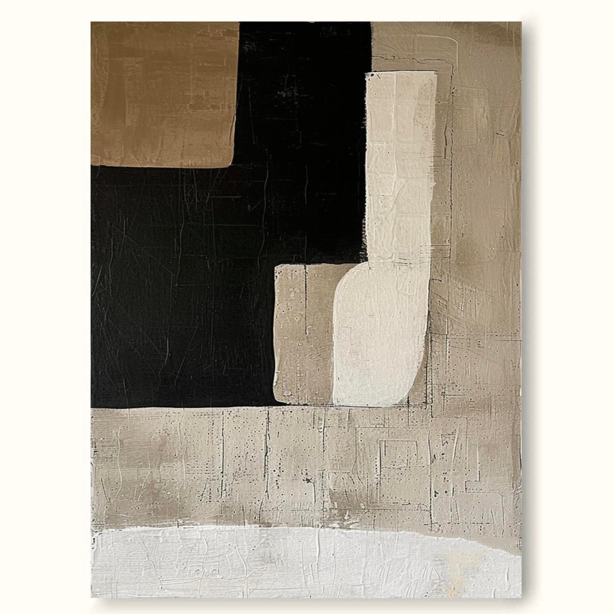 Beige Black Minimalist Painting Large Beige Textured Wall Art Beige ...