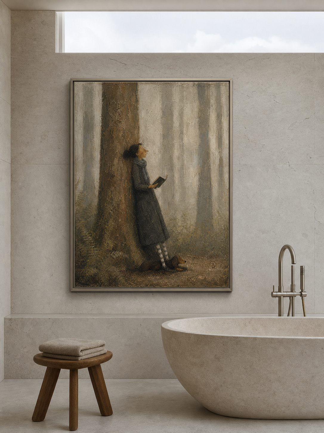 Large Hand Painted Traveler Oil Painting Original Person And Pet Travel Wall Art