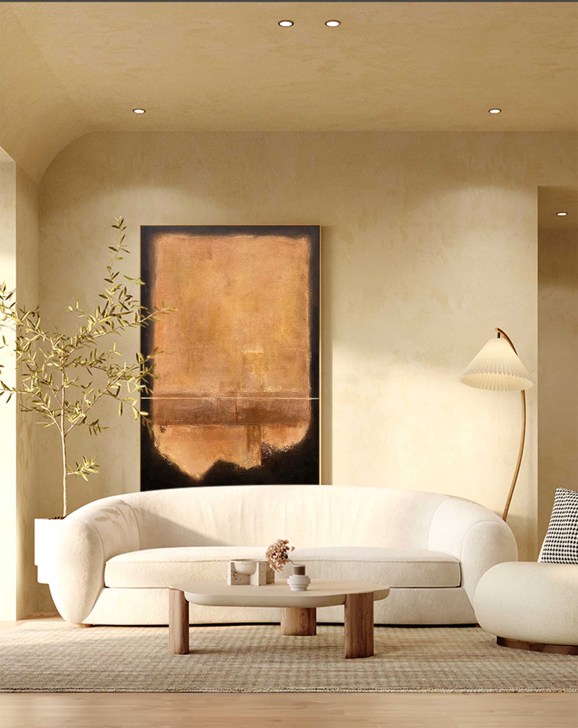 Minimalist Abstract Canvas Painting Acrylic Minimalist Framed Wall Art Black And Yellow