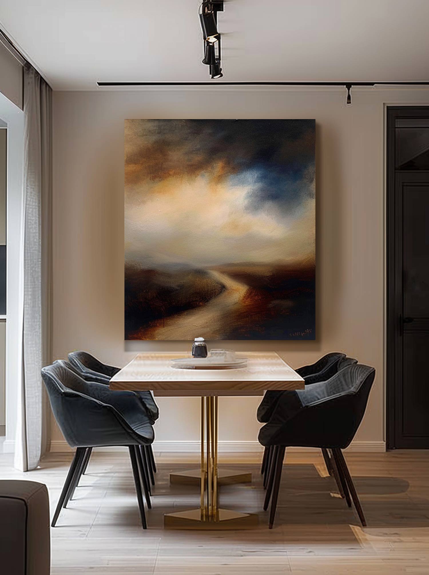 Vintage Rustic Landscape Home Decor Retro Brown Lake Landscape Painting Minimalist Neutral Lakeview Wall Art