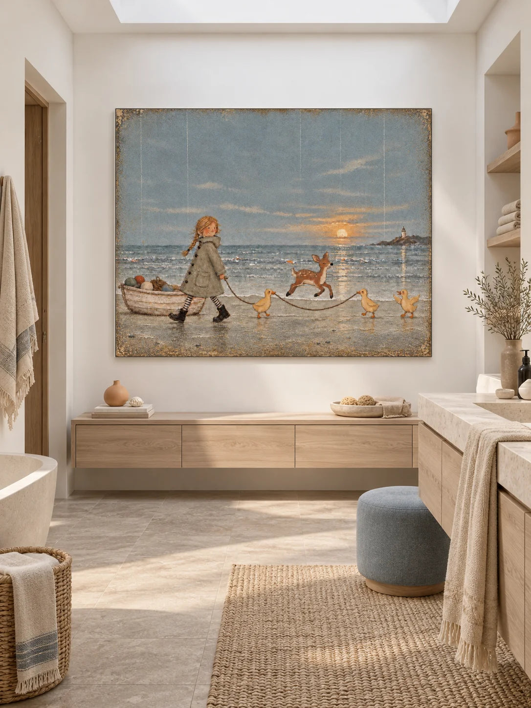 Whimsical Sunset Adventure Canvas Art With Girl And Animals For Kids Room Decor