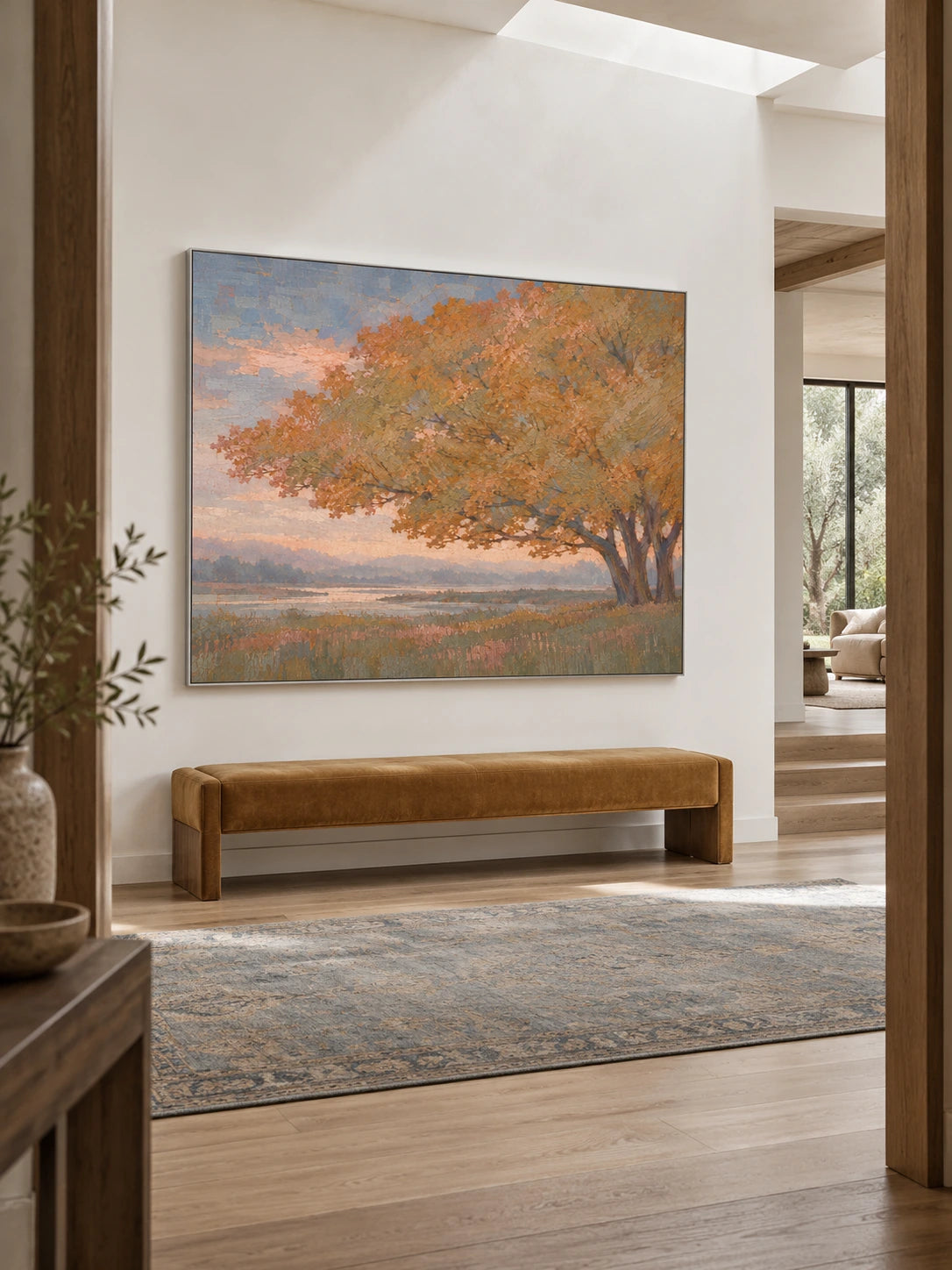Contemporary Minimalist Tree Landscape Hand-Painted Canvas Art For Modern Home Decor