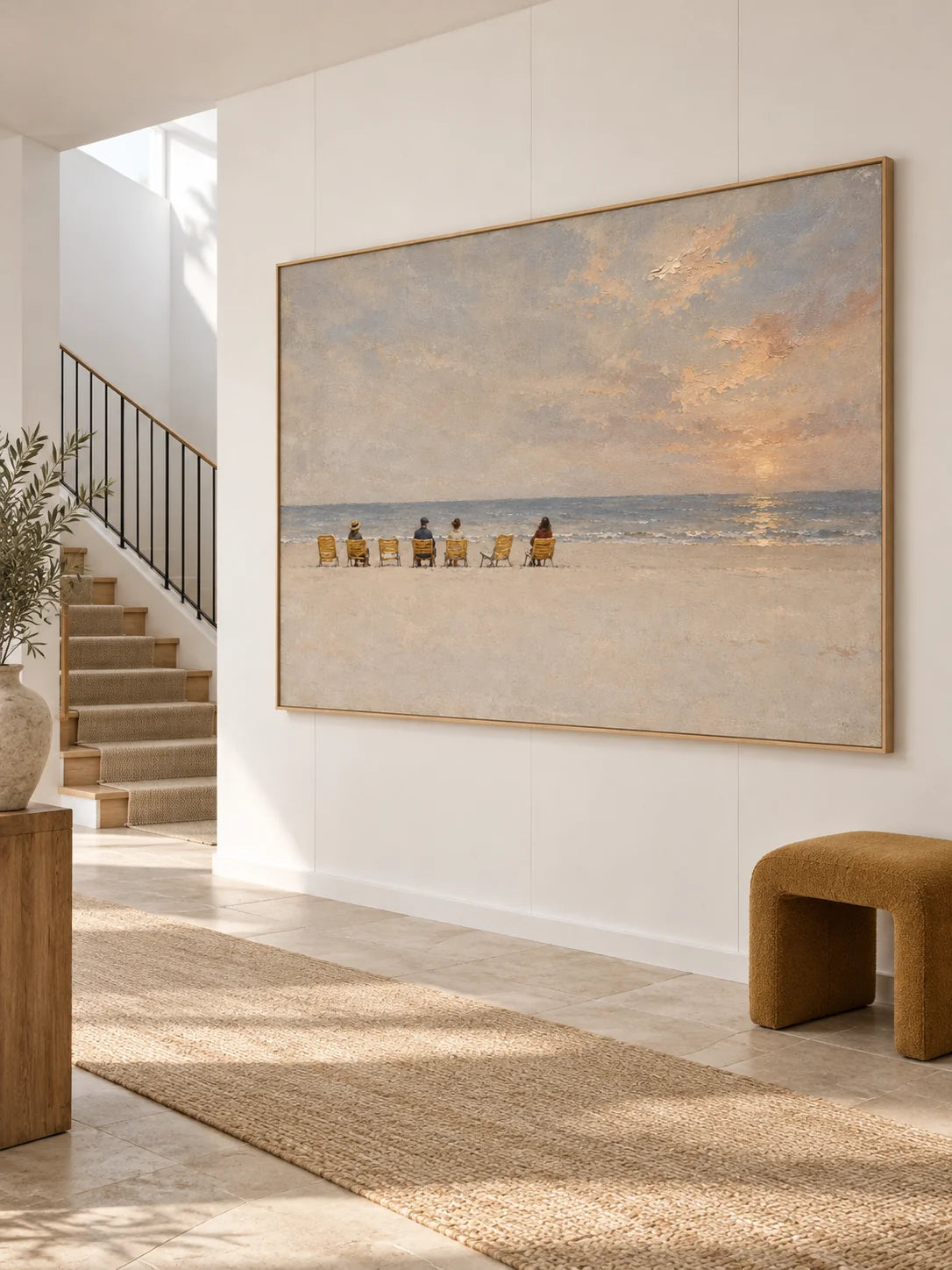 Contemporary Calm Seaside Landscape Painting For Serene Bedroom Wall Decor