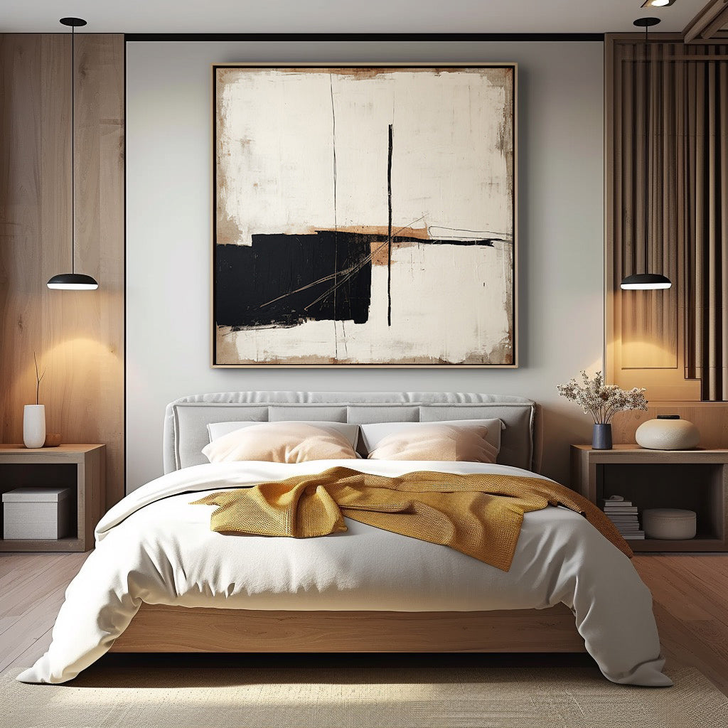 Minimalist Square Wall Art Black And Brown Abstract Wall Art Original Beige And Black Abstract Painting