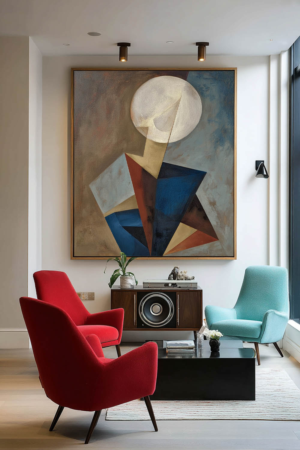 Large Geometric Abstract Round-Face Wall Art Minimalist Abstract Geometric Figure Oil Painting Handmade Geometric Oil Painting