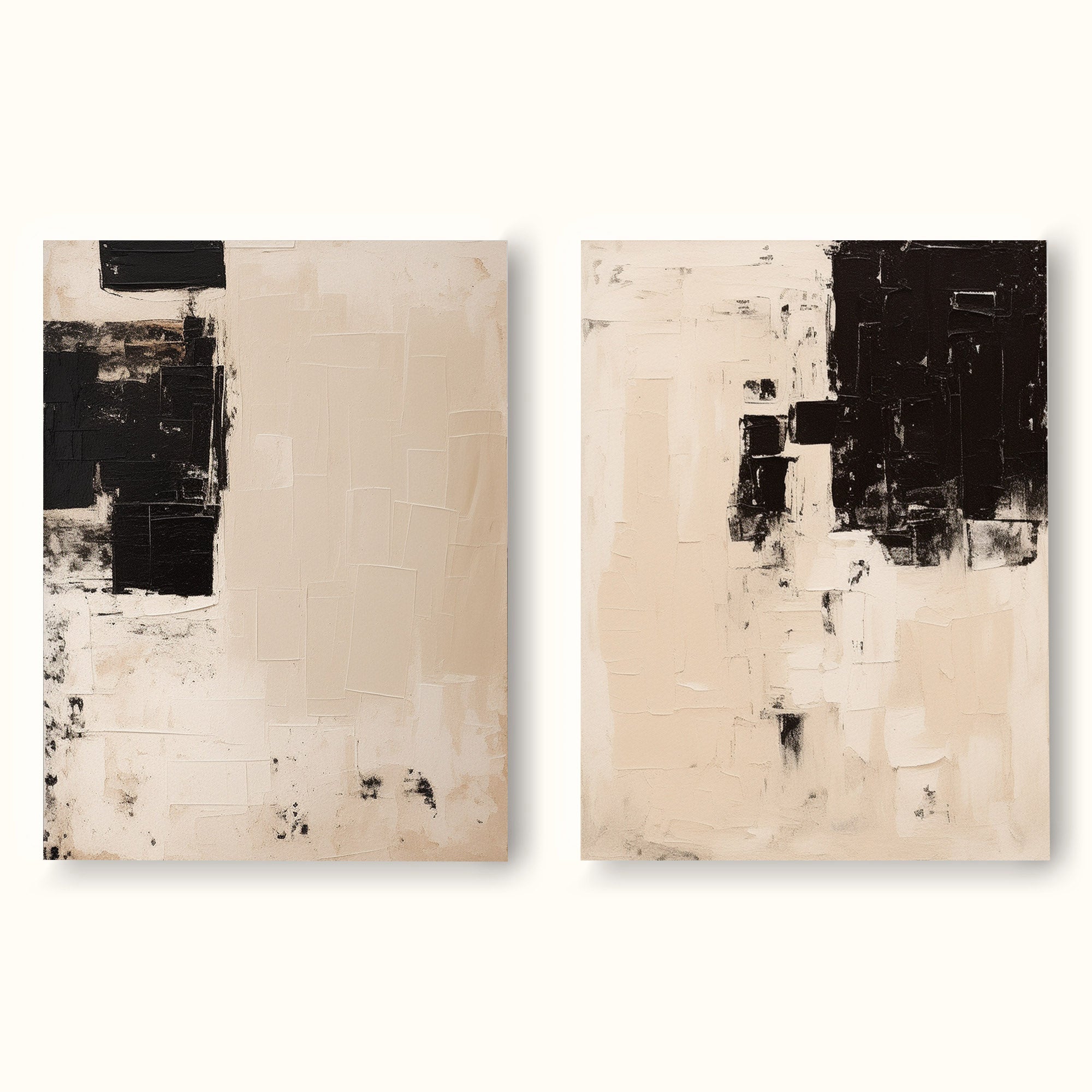 Set Of 2 Beige Minimalist Wall Art Large Beige Wabi-Sabi Wall Art Pure Beige And Blakc Minimalist Art