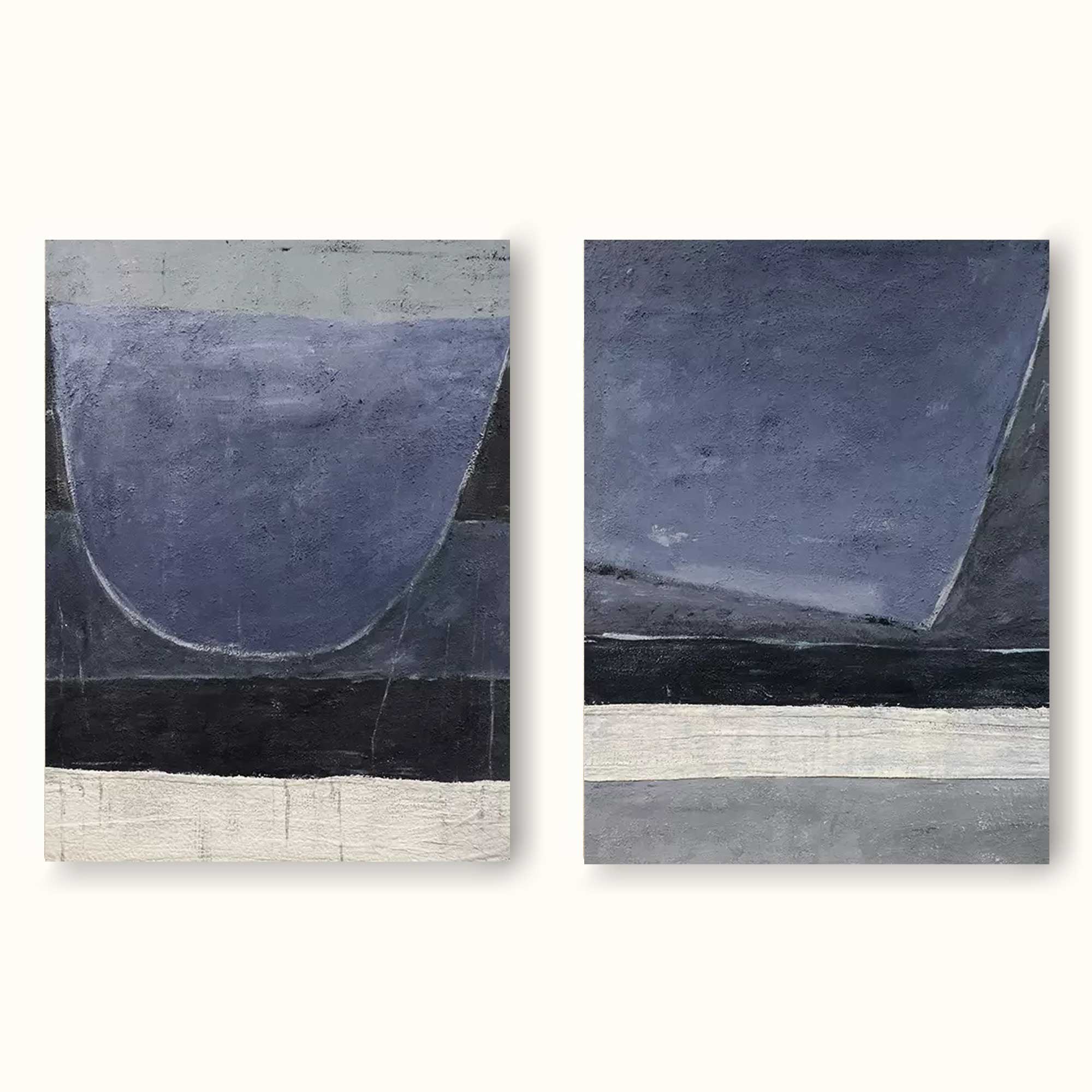 2P Modern Abstract Minimalist Canvas Painting Blue And White Framed For Living Room Decor