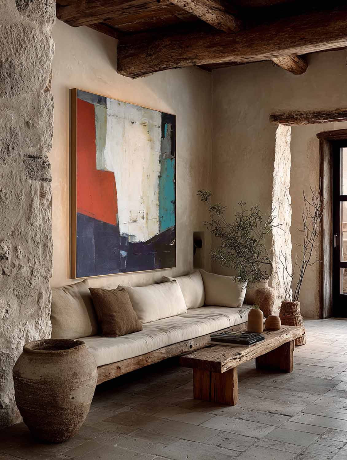 Original Neutral Abstract Canvas Painting Large Wabi Sabi Abstract Oil Painting White And Red Contemporary Wall Decor