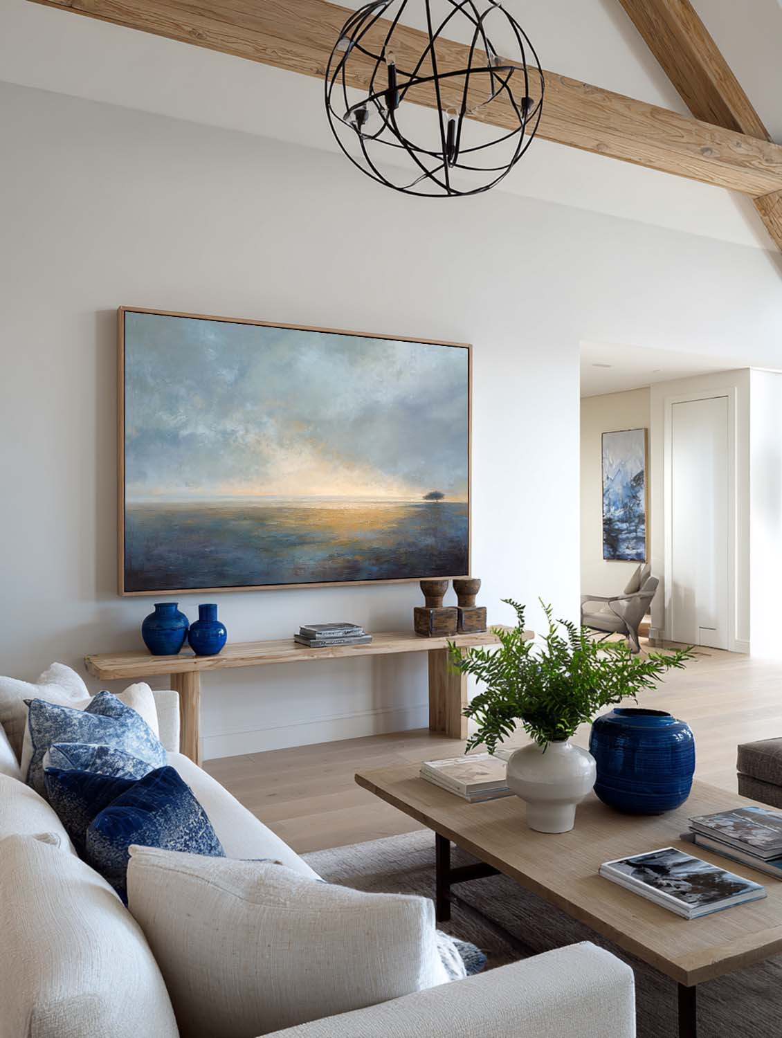 Blue Handmade Seascape Oil Painting Neutral Coastal Canvas Art Original Handmade Seascape Oil Painting