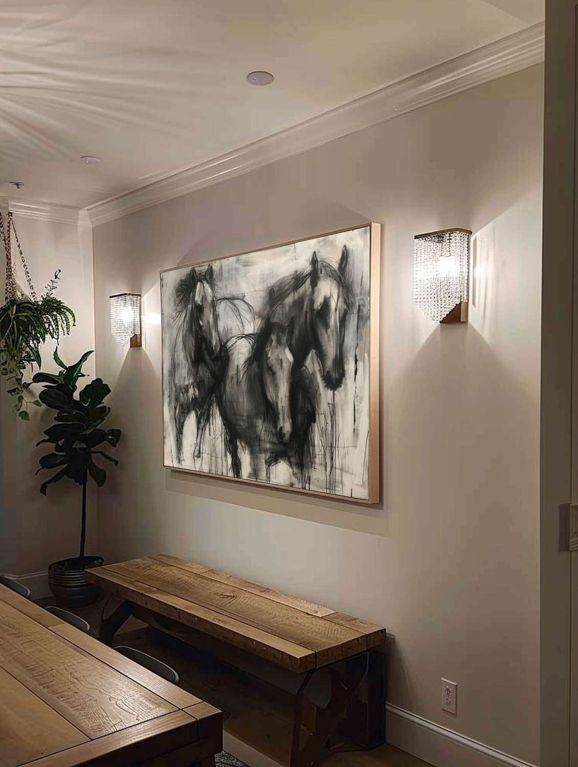 Vintage Black Horse Abstract Canvas Art Original Minimalist Horse Artwork Large Abstract Horse Canvas Art