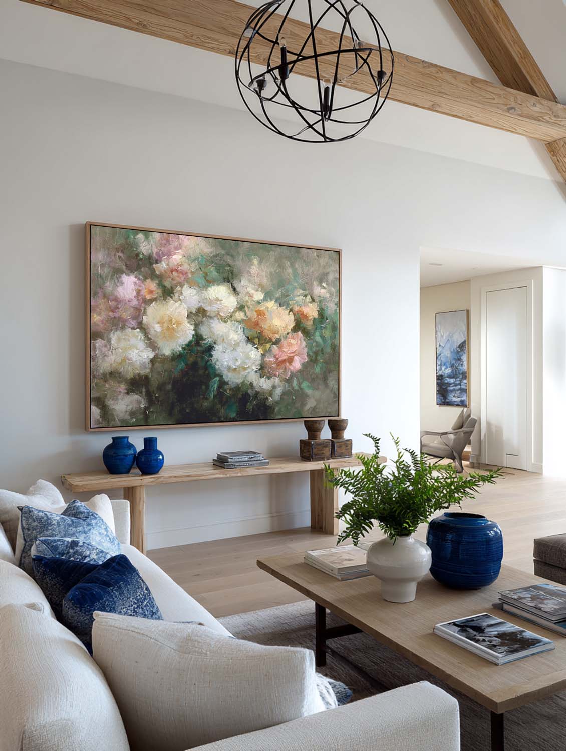 Modern Abstract White Peony Painting Minimalist Beige And White Flower Wall Art Original Abstract Floral Oil Painting
