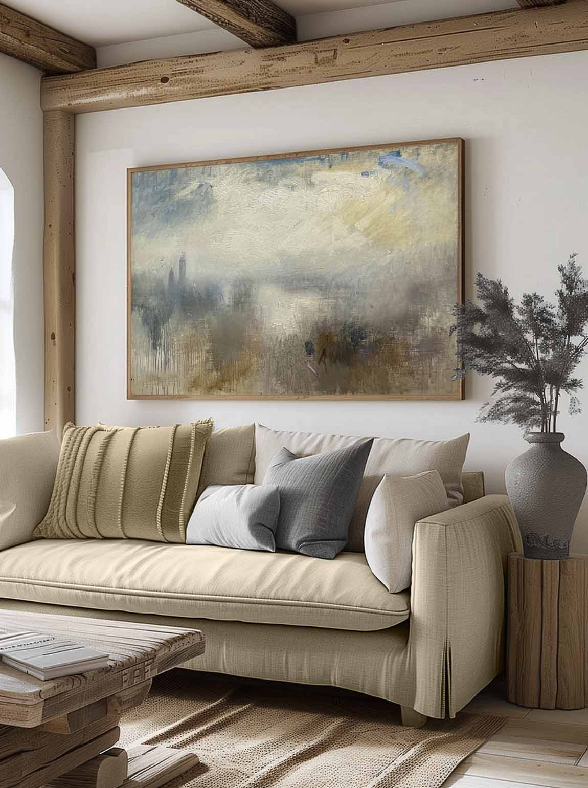 Vintage Abstract Seascape Oil Painting Retro Coastal Art Vintage Blue And Beige Abstract Seascape Wall Art