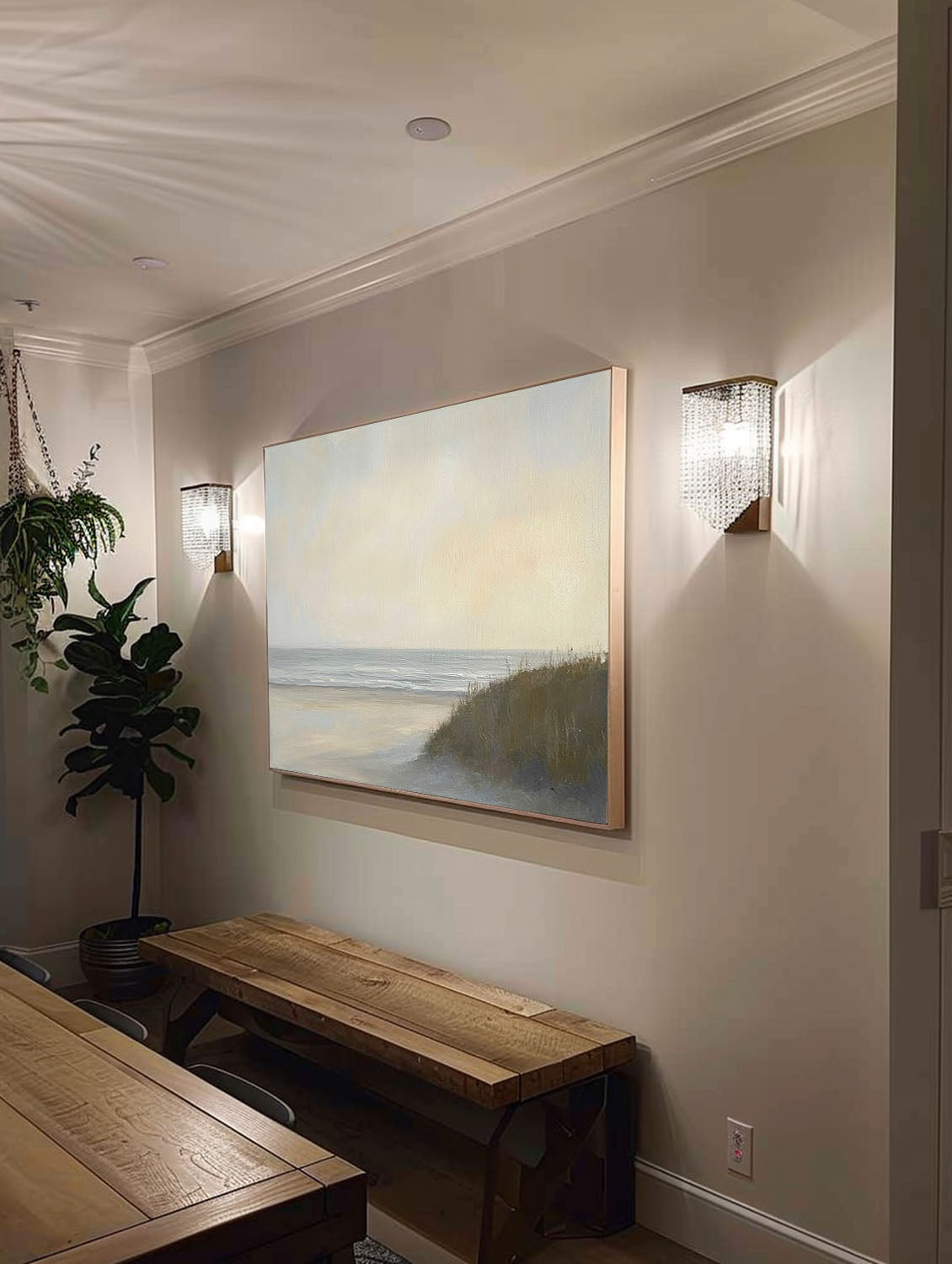 Vintage Seaside Wall Art Retro Beach Oil Painting Wabi Sabi Beach Landscape On Canvas Neutral Tone Beach Painting