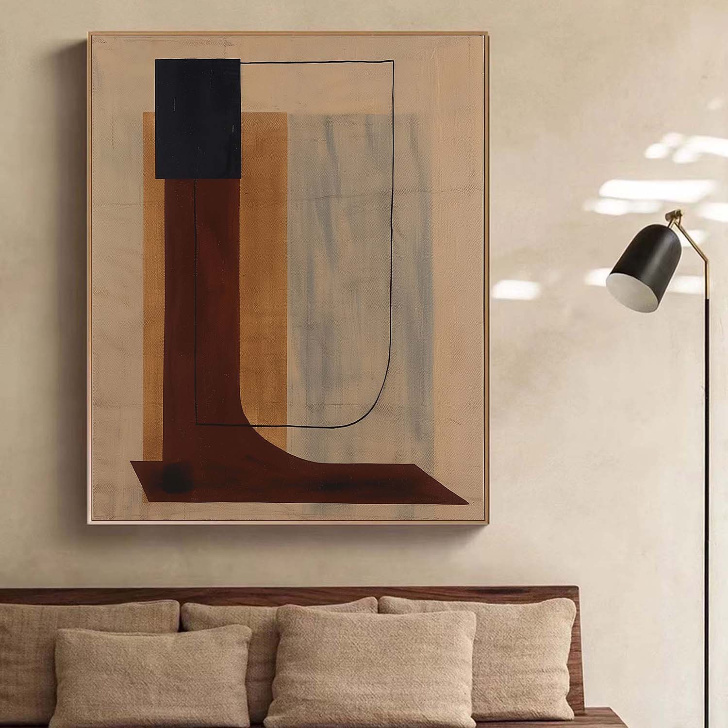 Large Beige Retro Wall Art Mid Century Beige Oil Painting Original Abstract Vintage Oil Painting